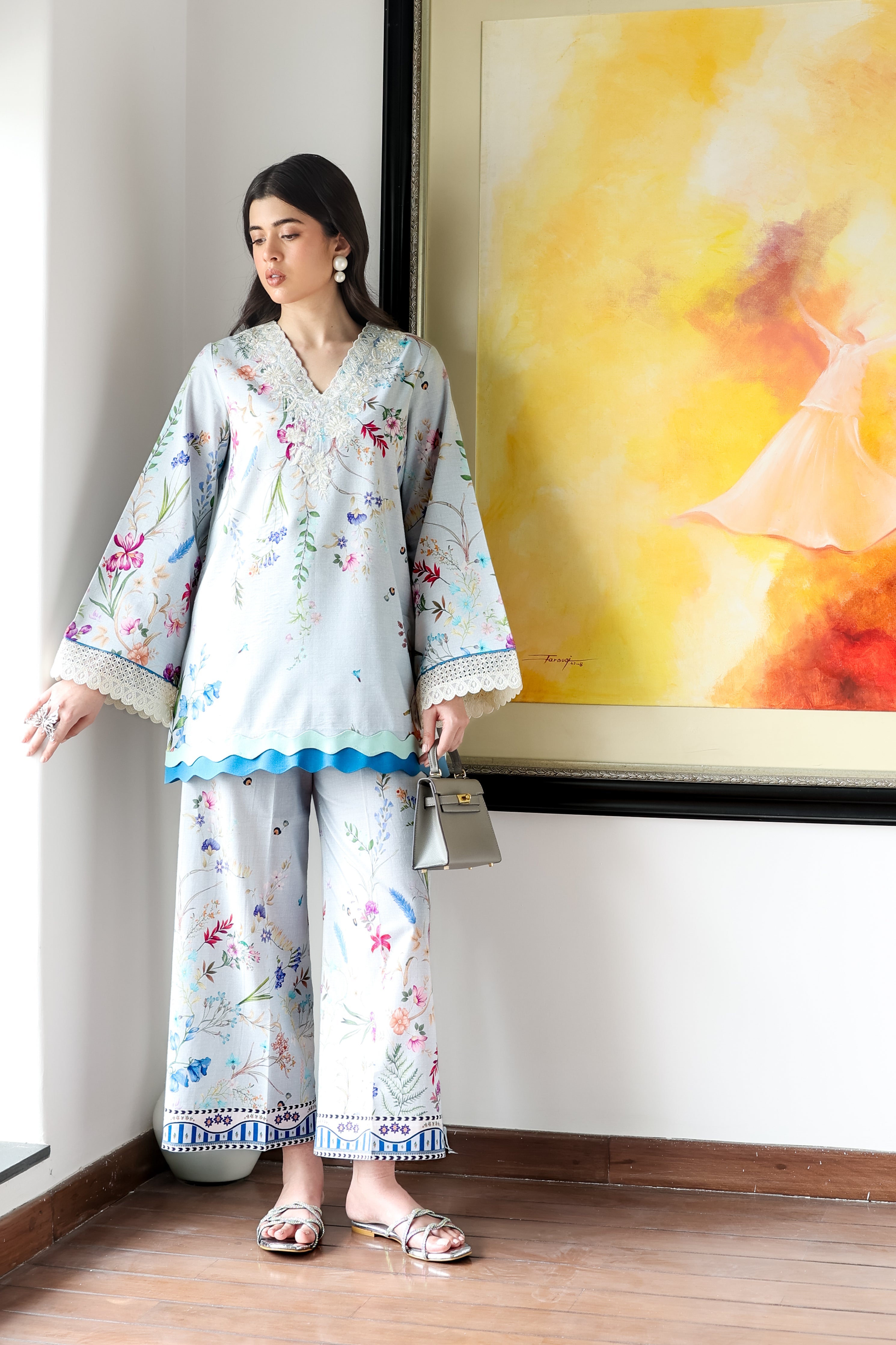 ICE BLUE LILY SET LUXURY PRINTED & EMBROIDERED (NPA2-25313) 2PCS SET READY TO WEAR