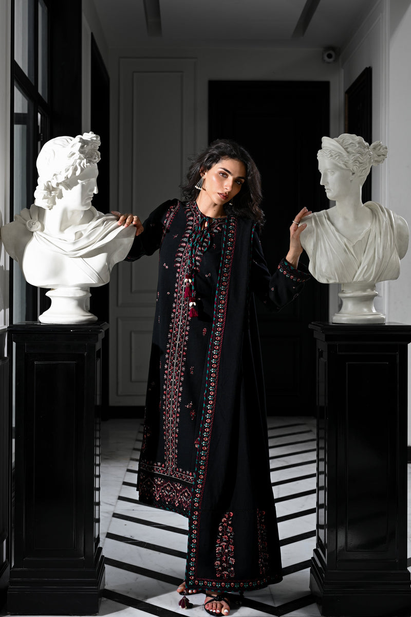 BLACK KASHMIRI LUXURY EMBROIDERED KARANDI SET STITCHED (NEL-25624) READY TO SHIP