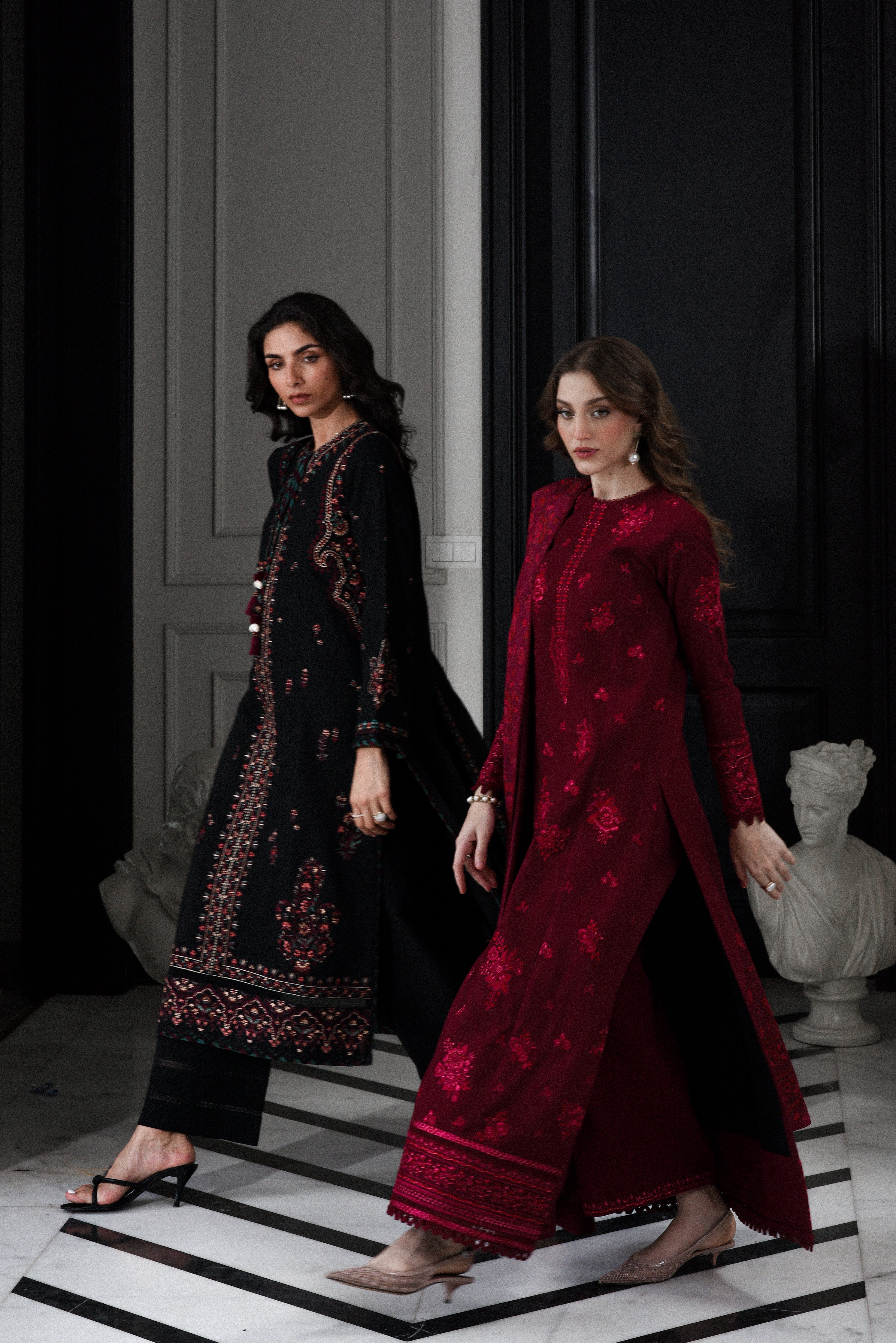 MAROON LUXURY EMBROIDERED KARANDI SET STITCHED (NEL-25622) READY TO SHIP