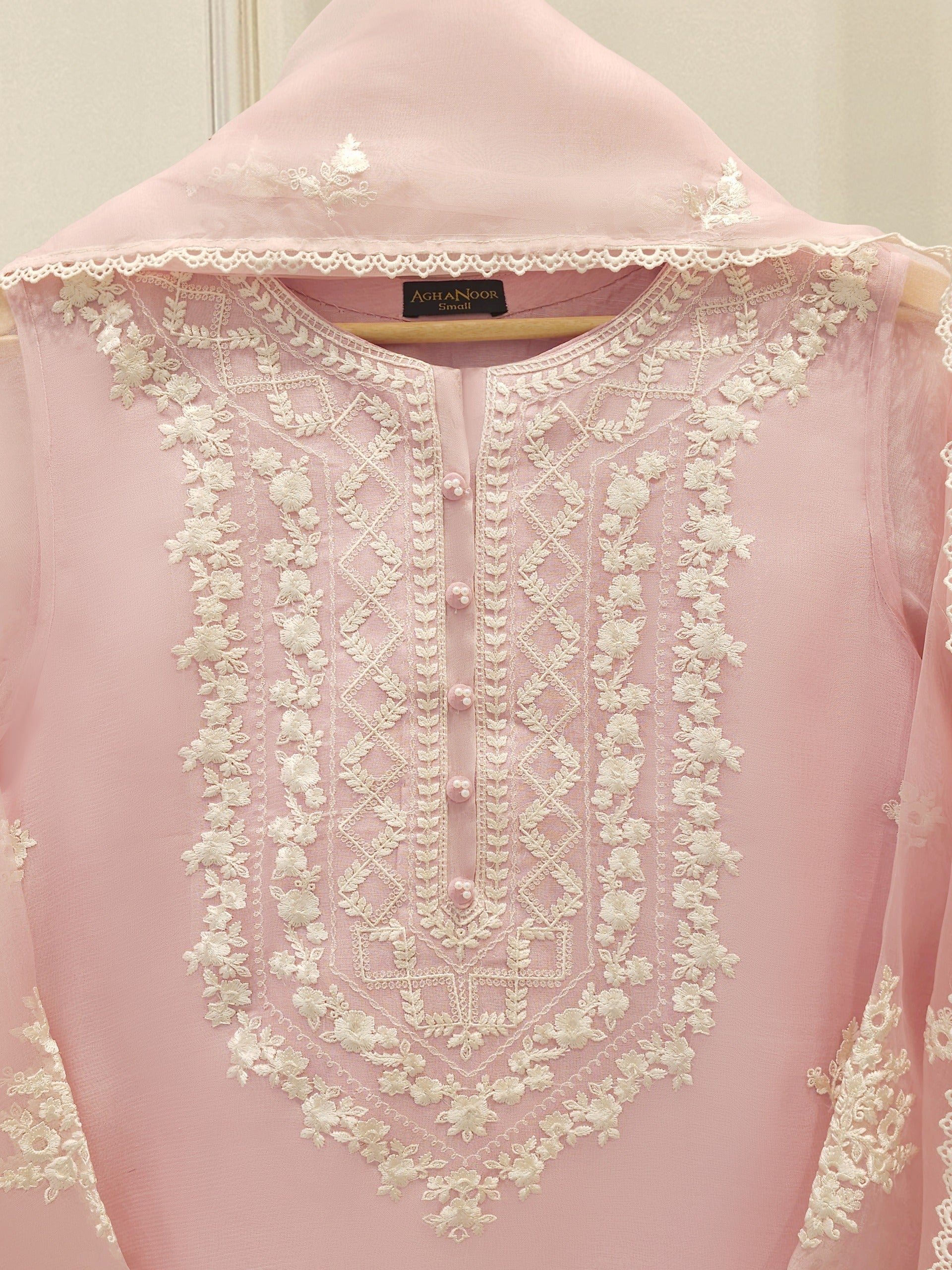 3 Piece - Pure Organza Embroidered Suit S112449