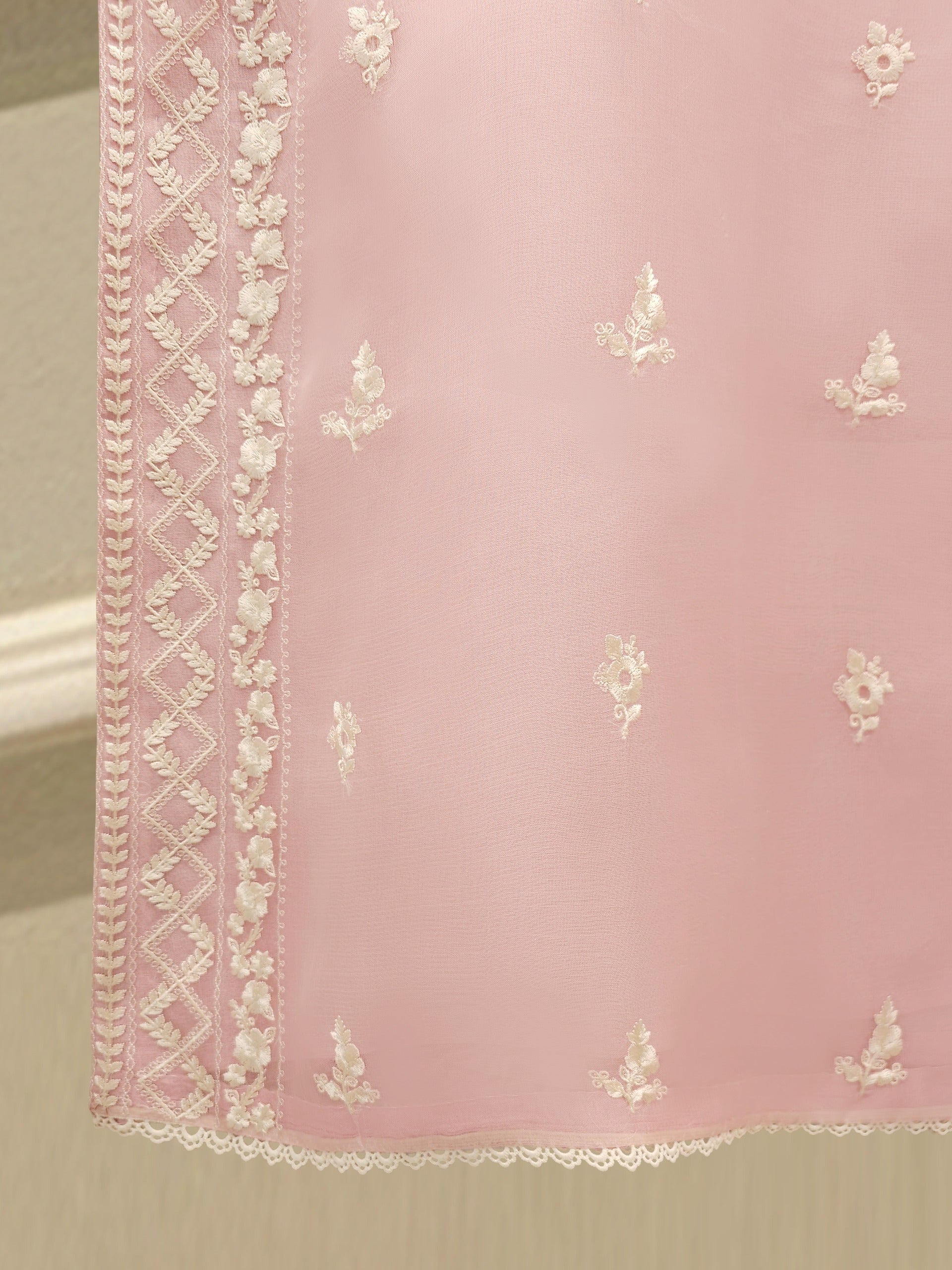 3 Piece - Pure Organza Embroidered Suit S112449