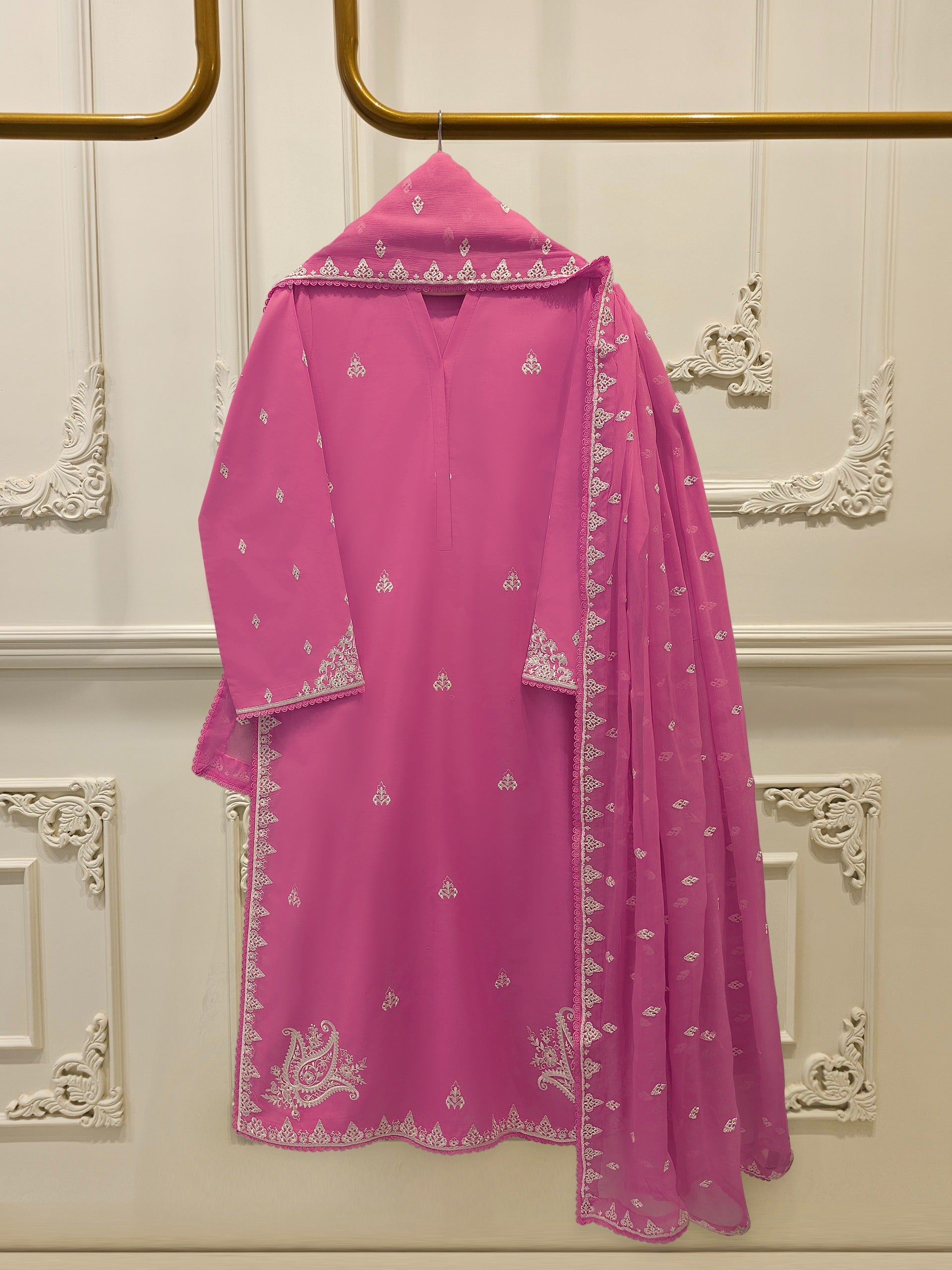 3 Piece - Embroidered Cambric Suit S113026