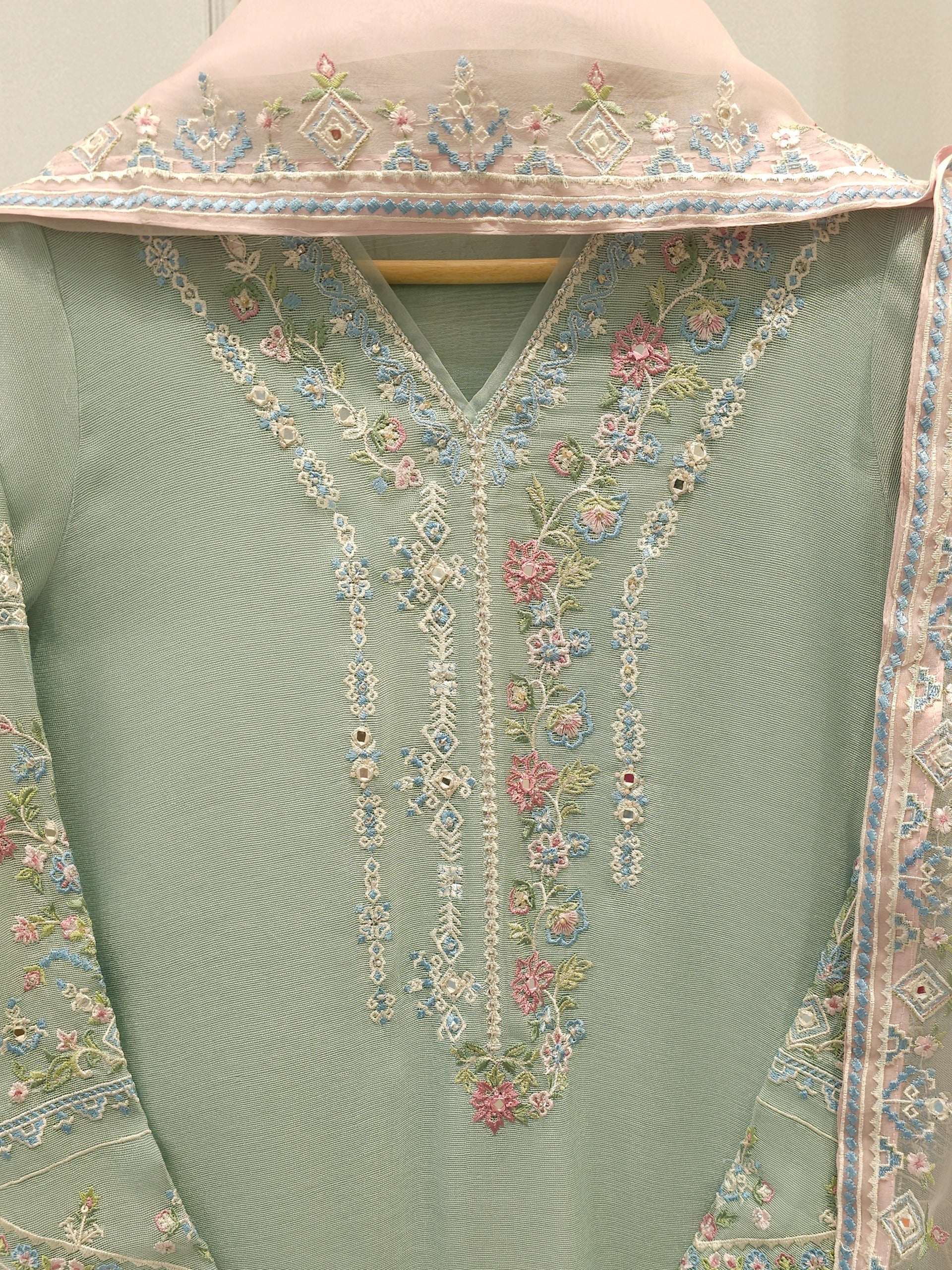 3 Piece - Pure Embroidered Cotton Net Suit S113032