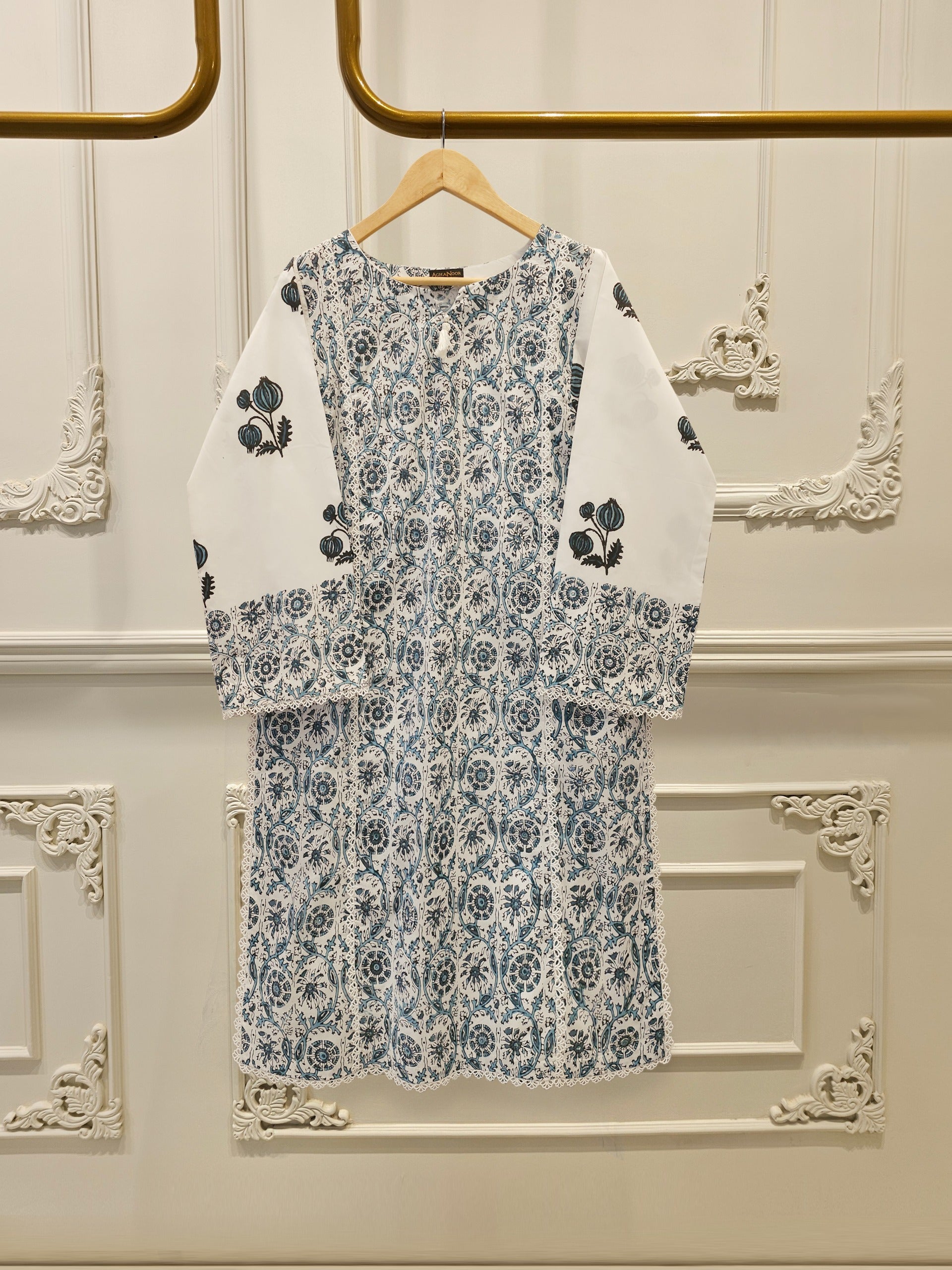 2 Piece - Hand Block Printed Kora Cotton Suit S113050