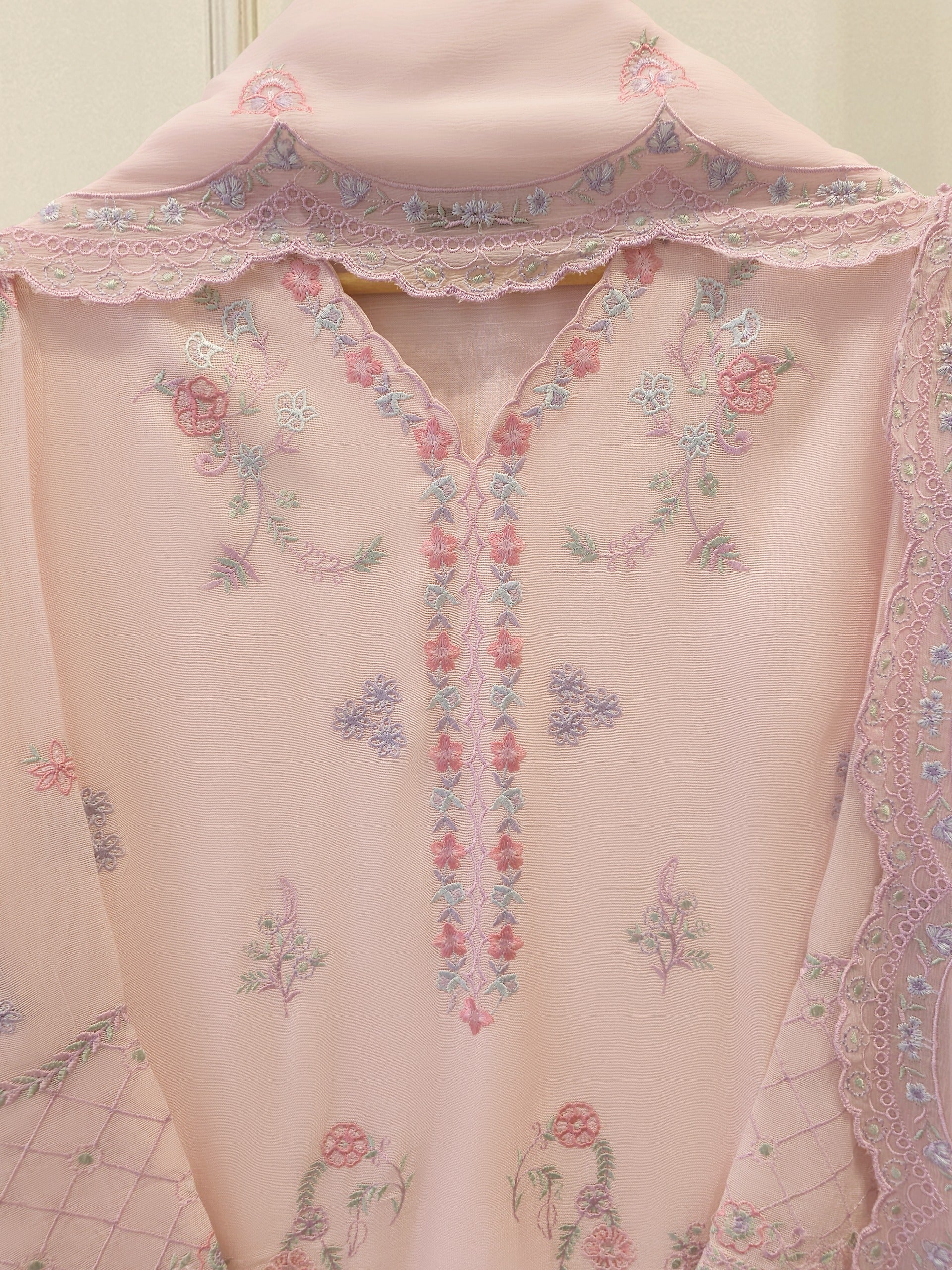 3 Piece - Pure Embroidered Cotton Net Suit S113165