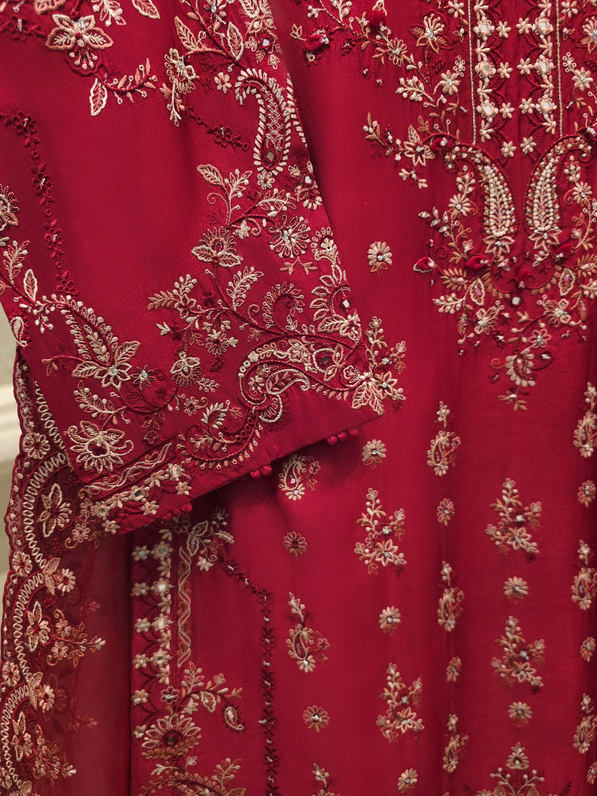 3 Piece- Pure Sheesha Silk Embroidered Suit S113496