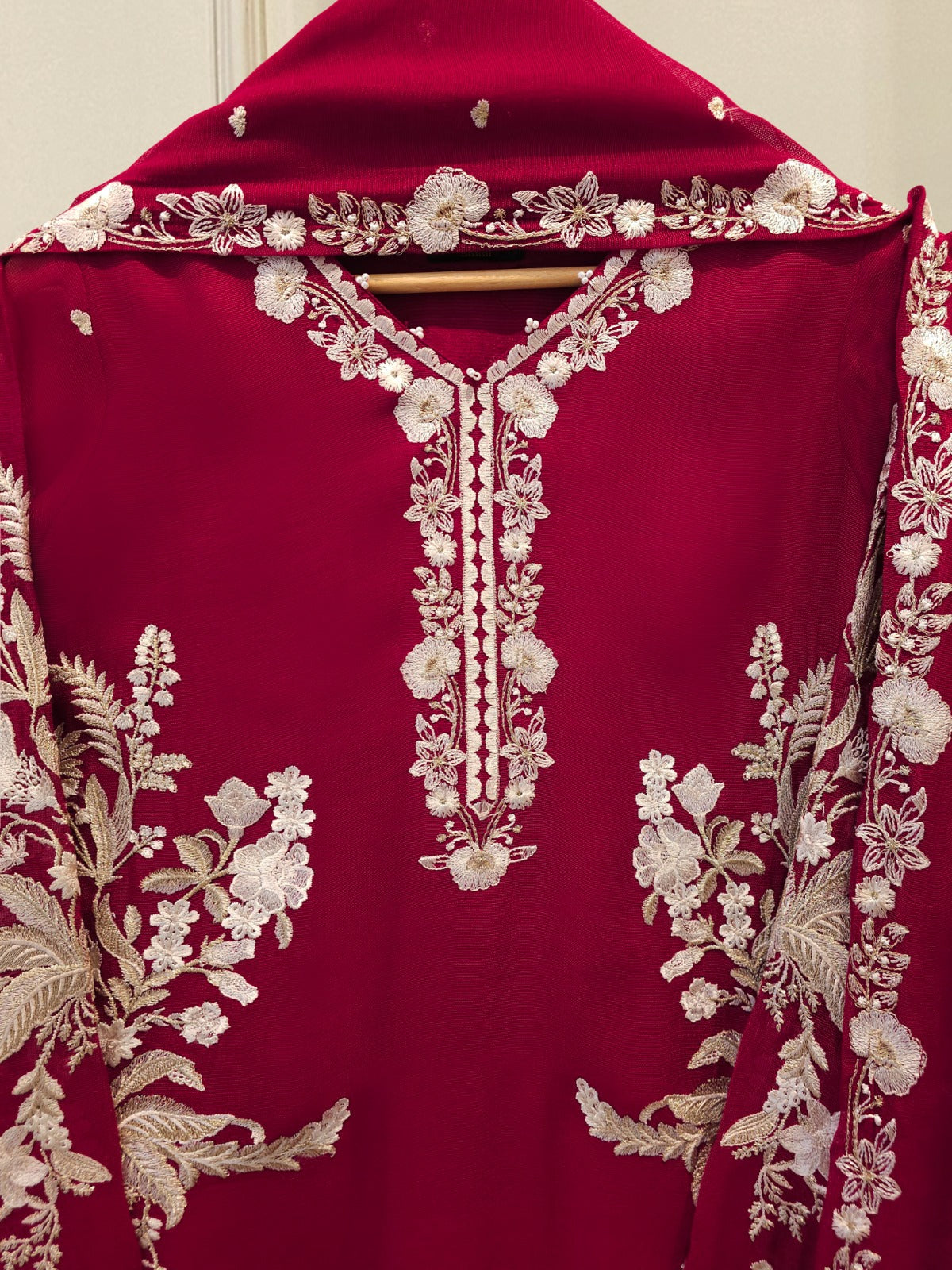 3 Piece - Pure Embroidered Cottone Net Suit S113500