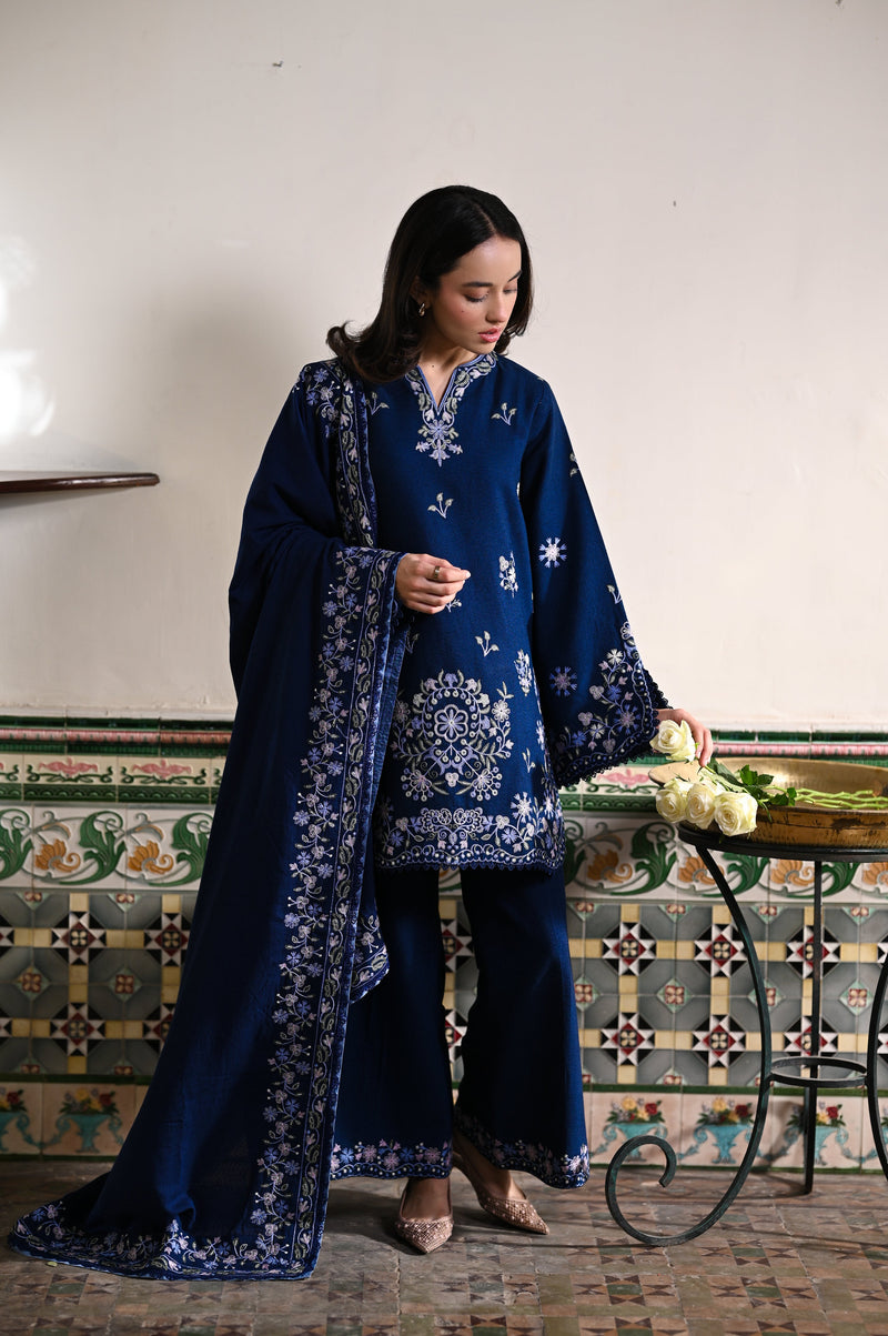 DARK BLUE LUXURY EMBROIDERED KARANDI 3PCS SET(NPA3-25443)-READY TO WEAR