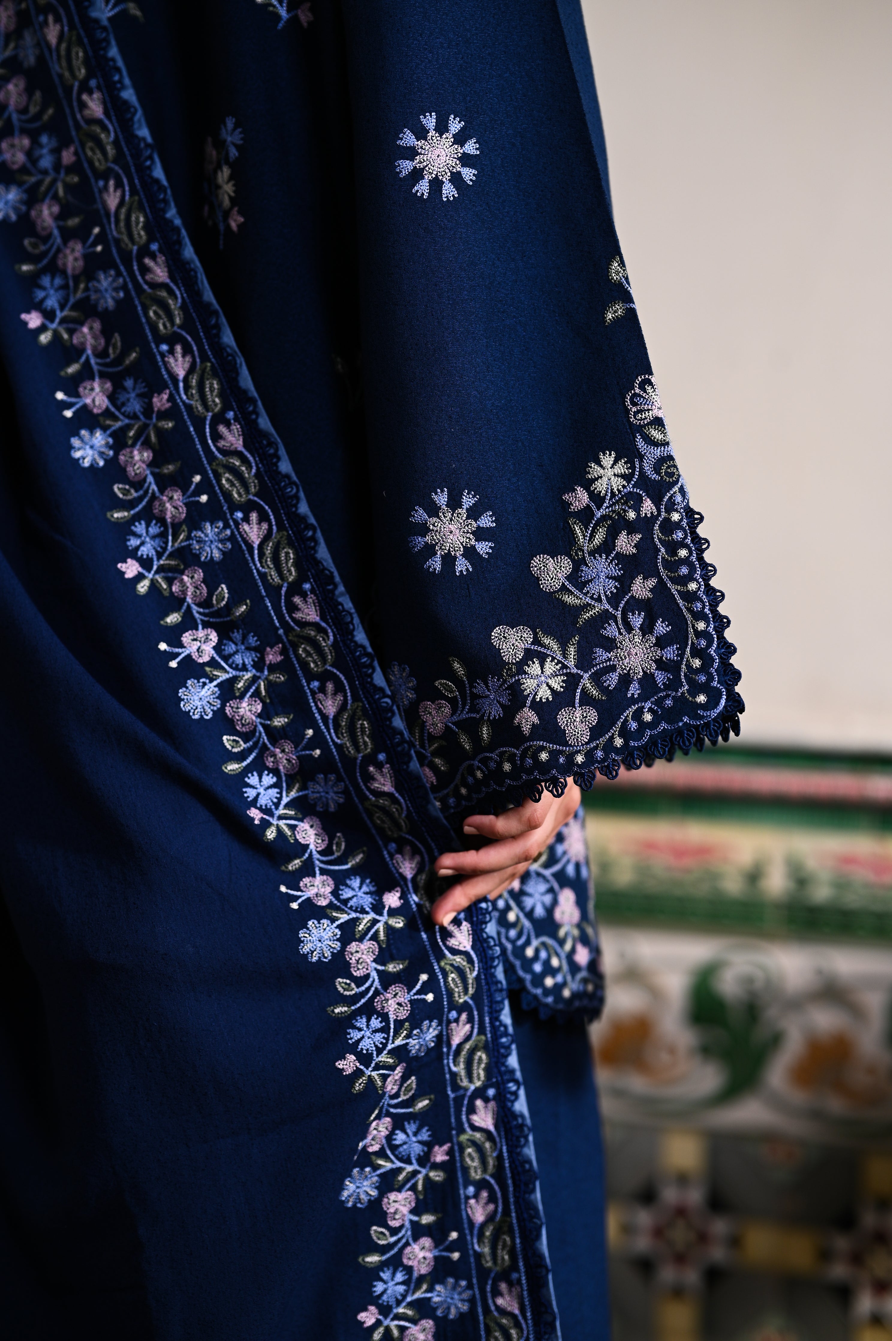 DARK BLUE LUXURY EMBROIDERED KARANDI 3PCS SET(NPA3-25443)-READY TO WEAR