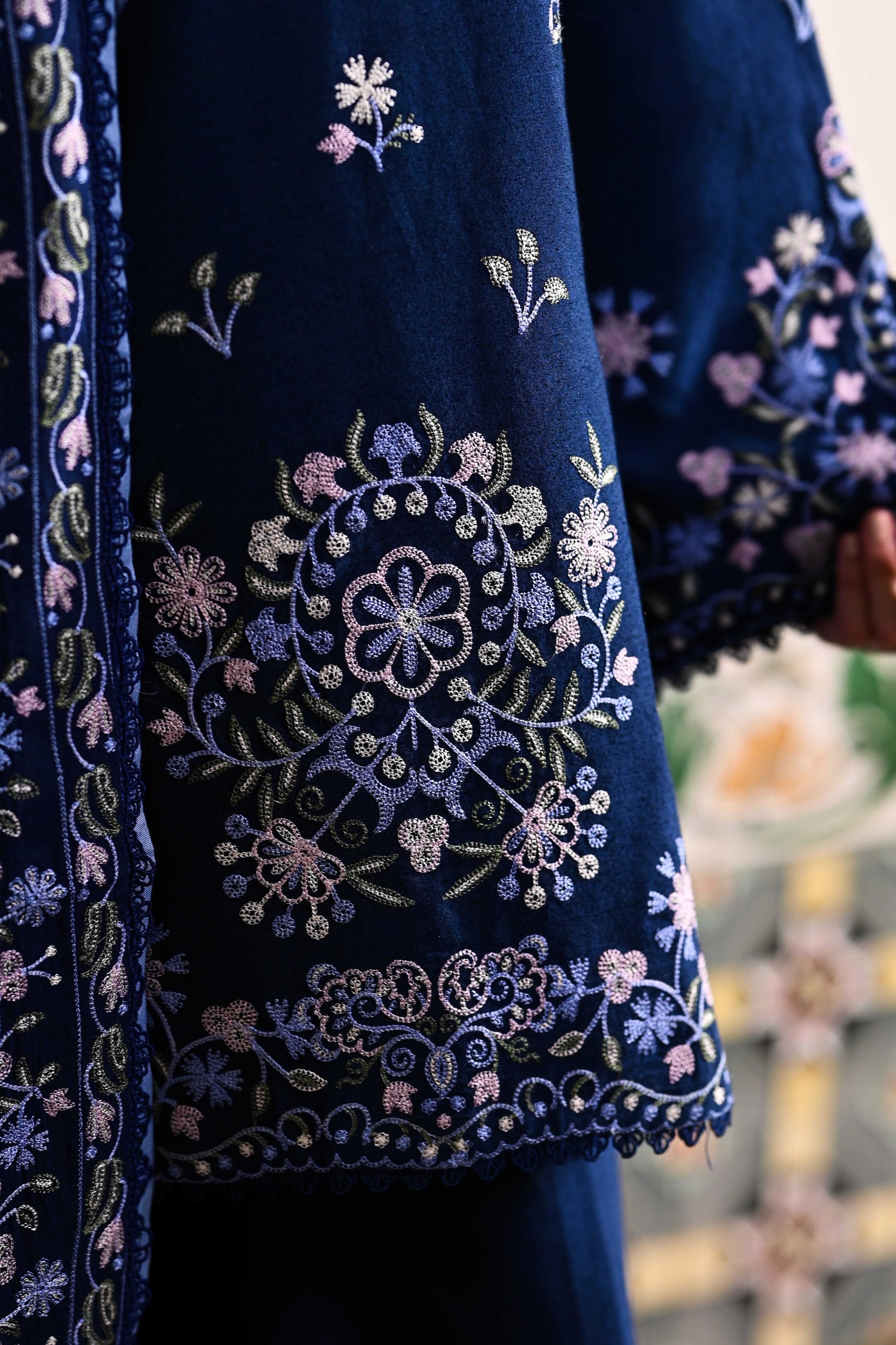 DARK BLUE LUXURY EMBROIDERED KARANDI 3PCS SET(NPA3-25443)-READY TO WEAR