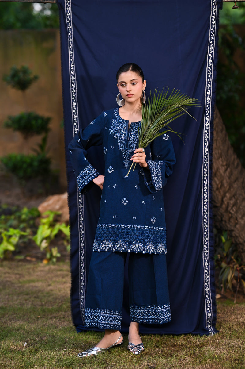DEEP BLUE LUXURY EMBROIDERED KARANDI 2PCS SET (NPA2-25320)-READY TO WEAR