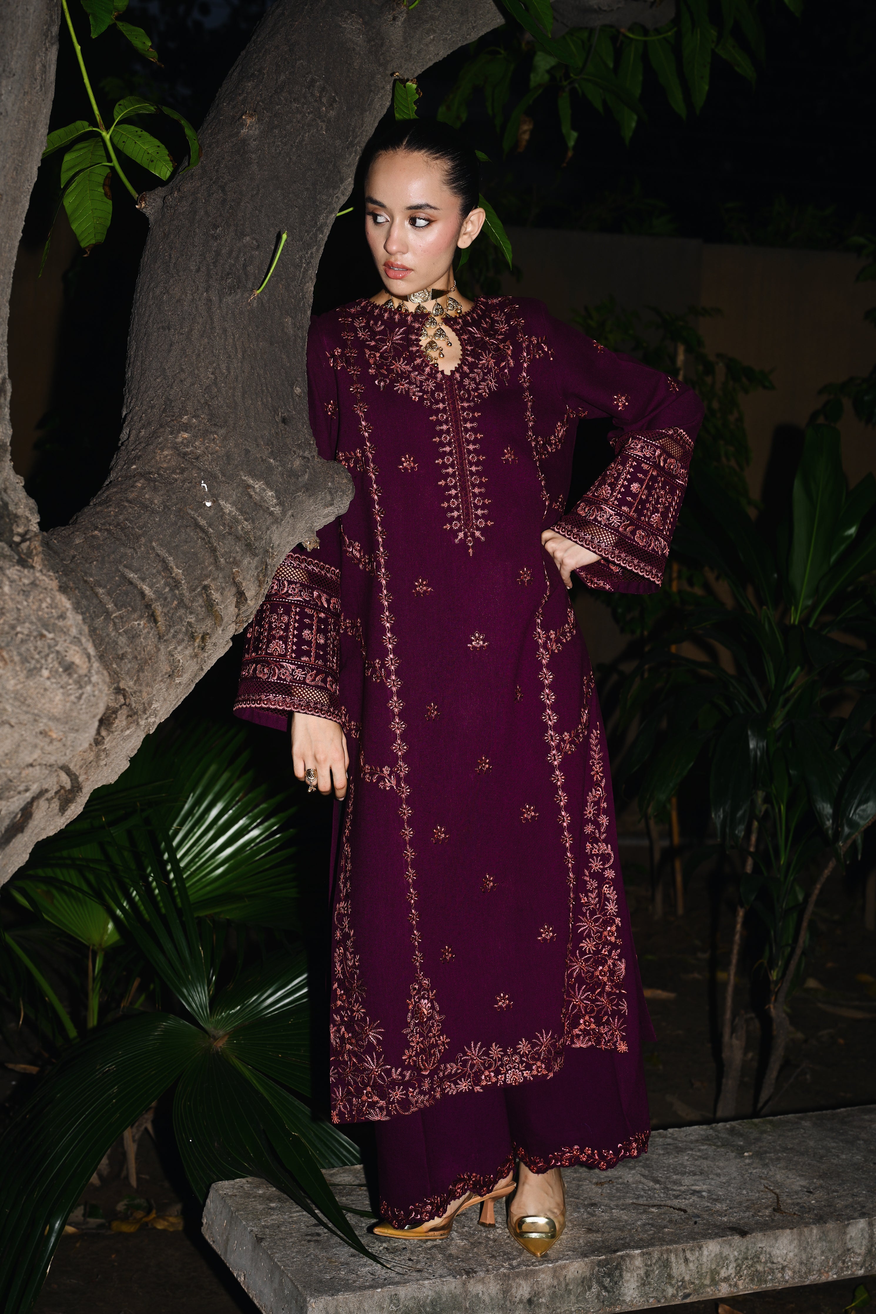 Deep Plum Luxury Embroidered Karandi 2Pcs Set Npa2 25318 Ready To Wear