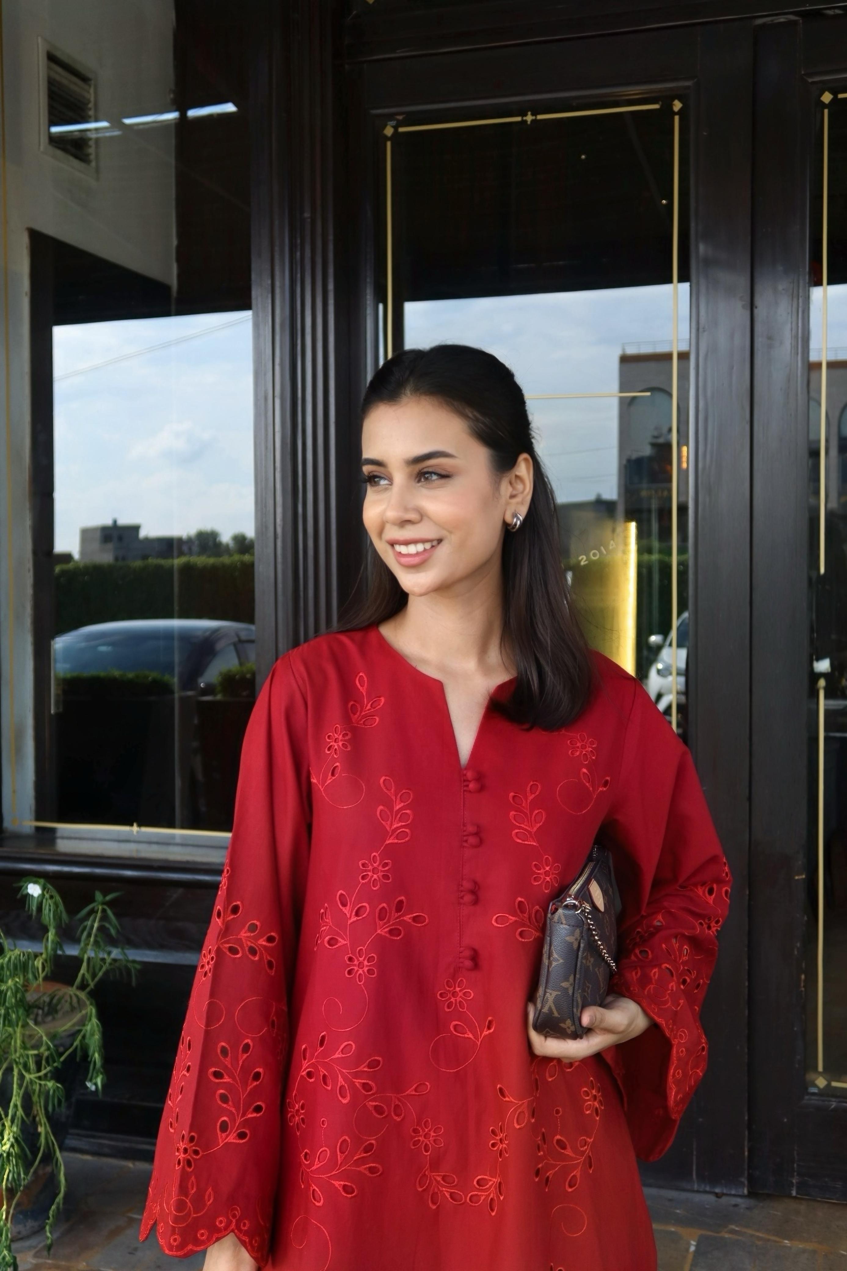 Poppy - Maroon Schiffli CO-ORD Set