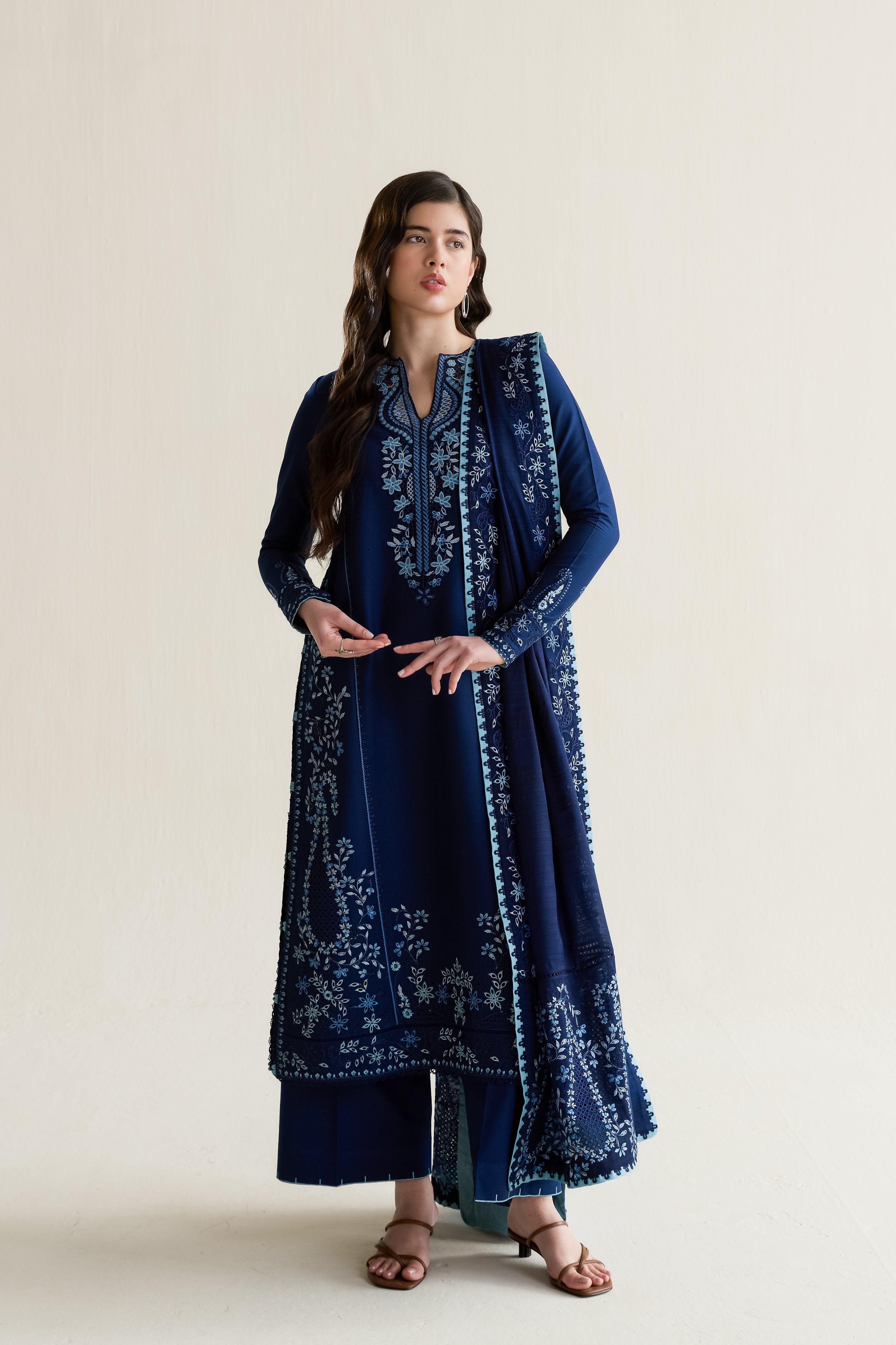 DEEP NAVY BLUE LUXURY EMBROIDERED 3PCS SET (NPA3-26407) - RAMADAN 2026 READY TO WEAR