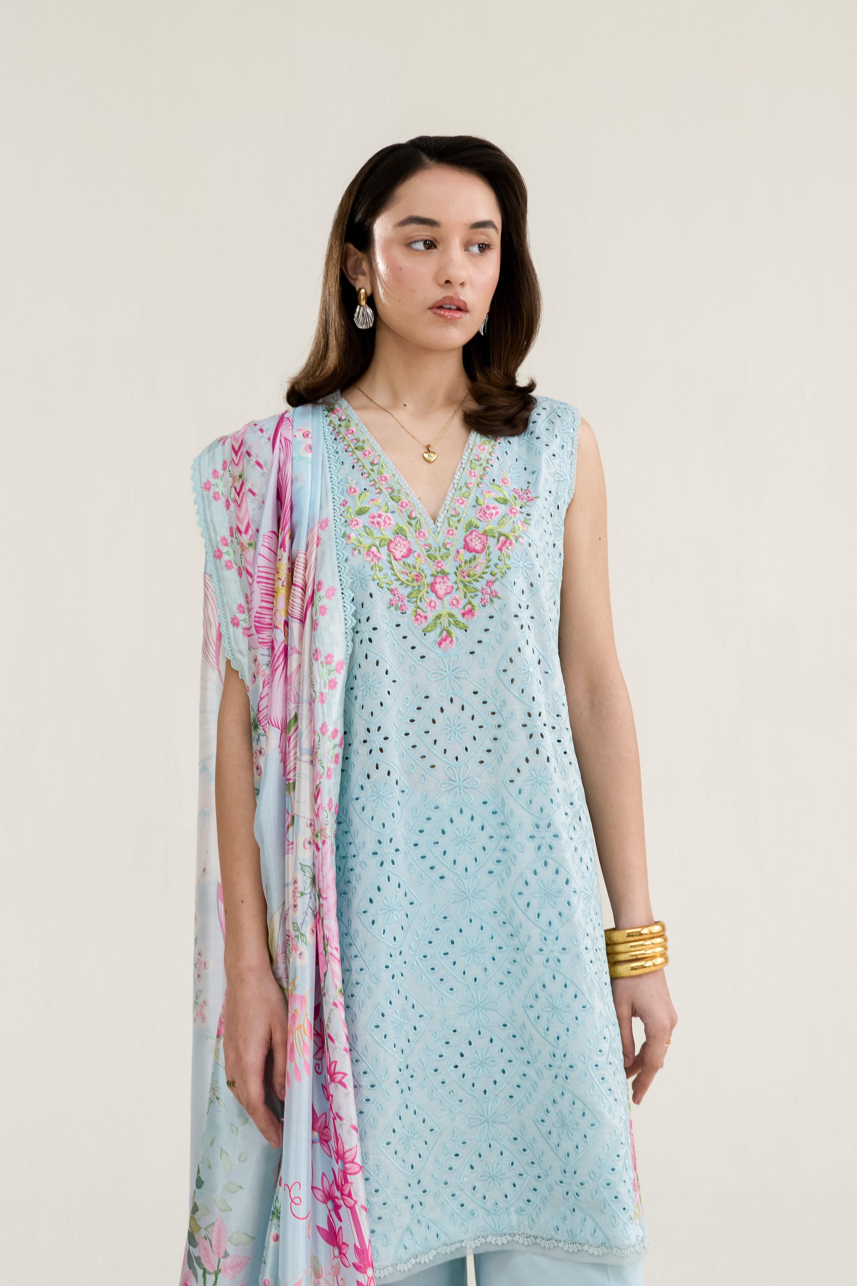 ICE BLUE LUXURY EMBROIDERED LAWN 3PCS SET (NPA3-26404) - 2026 READY TO WEAR