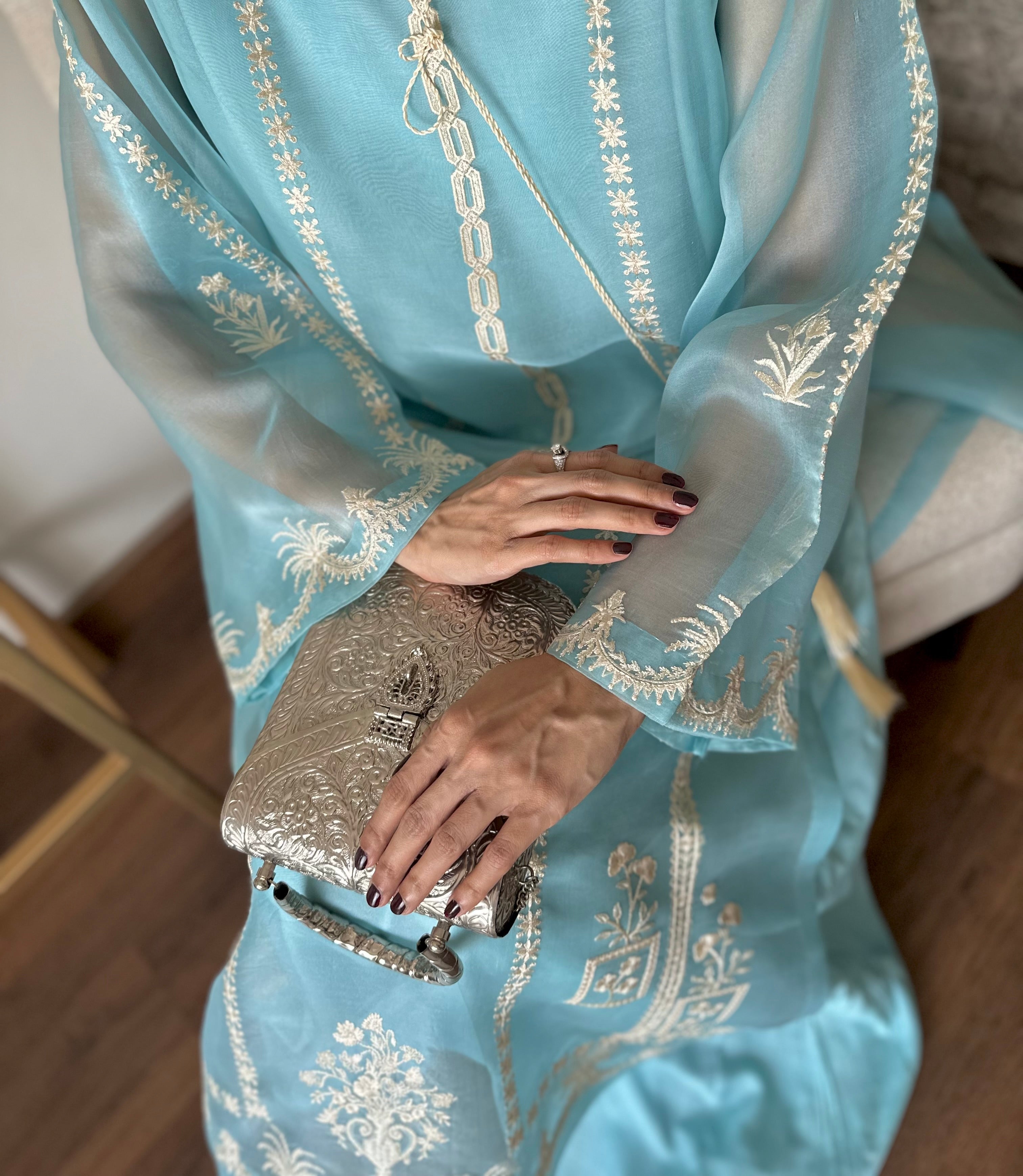 Teal Whisper - Festive Embroidered Suit
