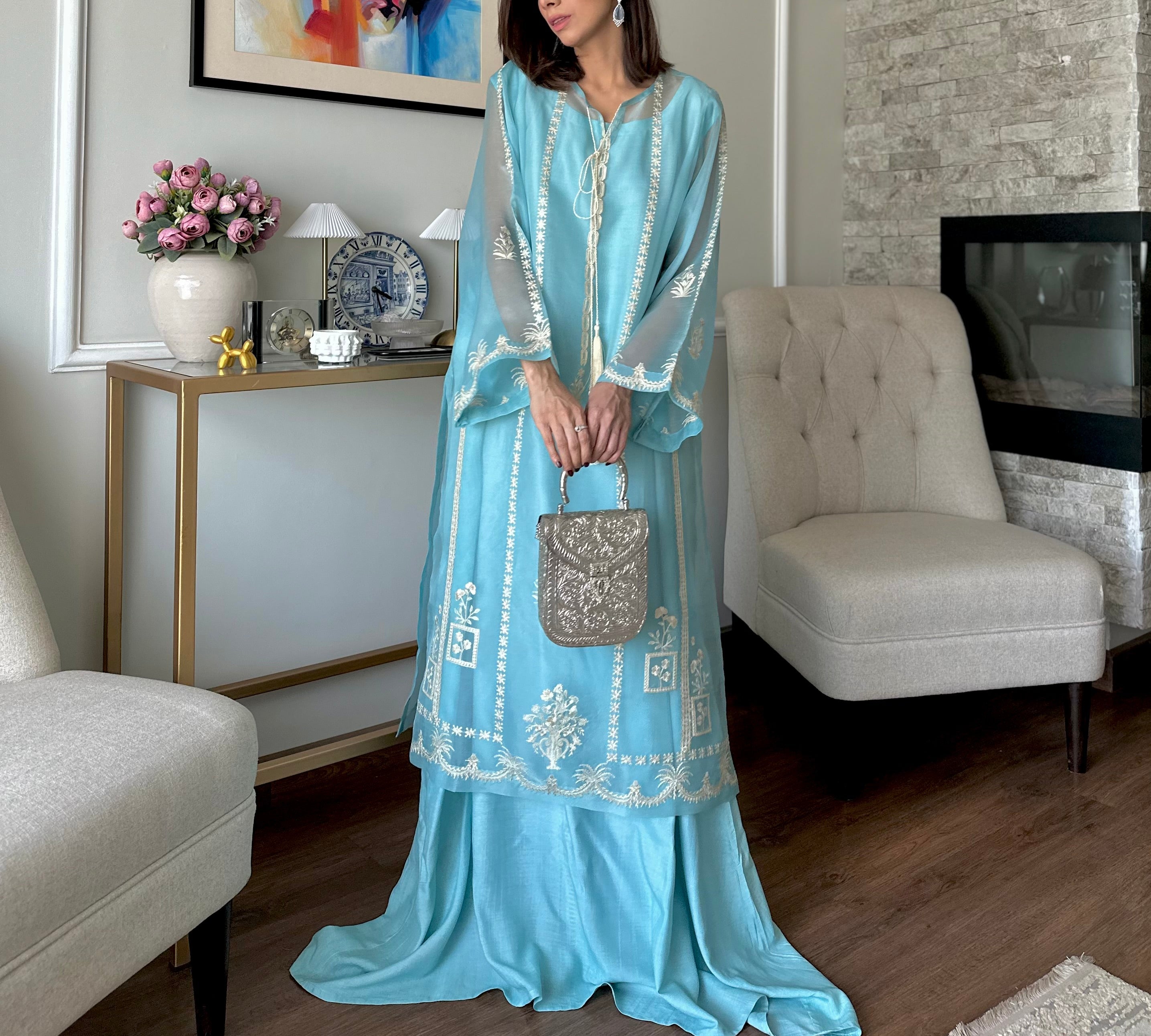 Teal Whisper - Festive Embroidered Suit