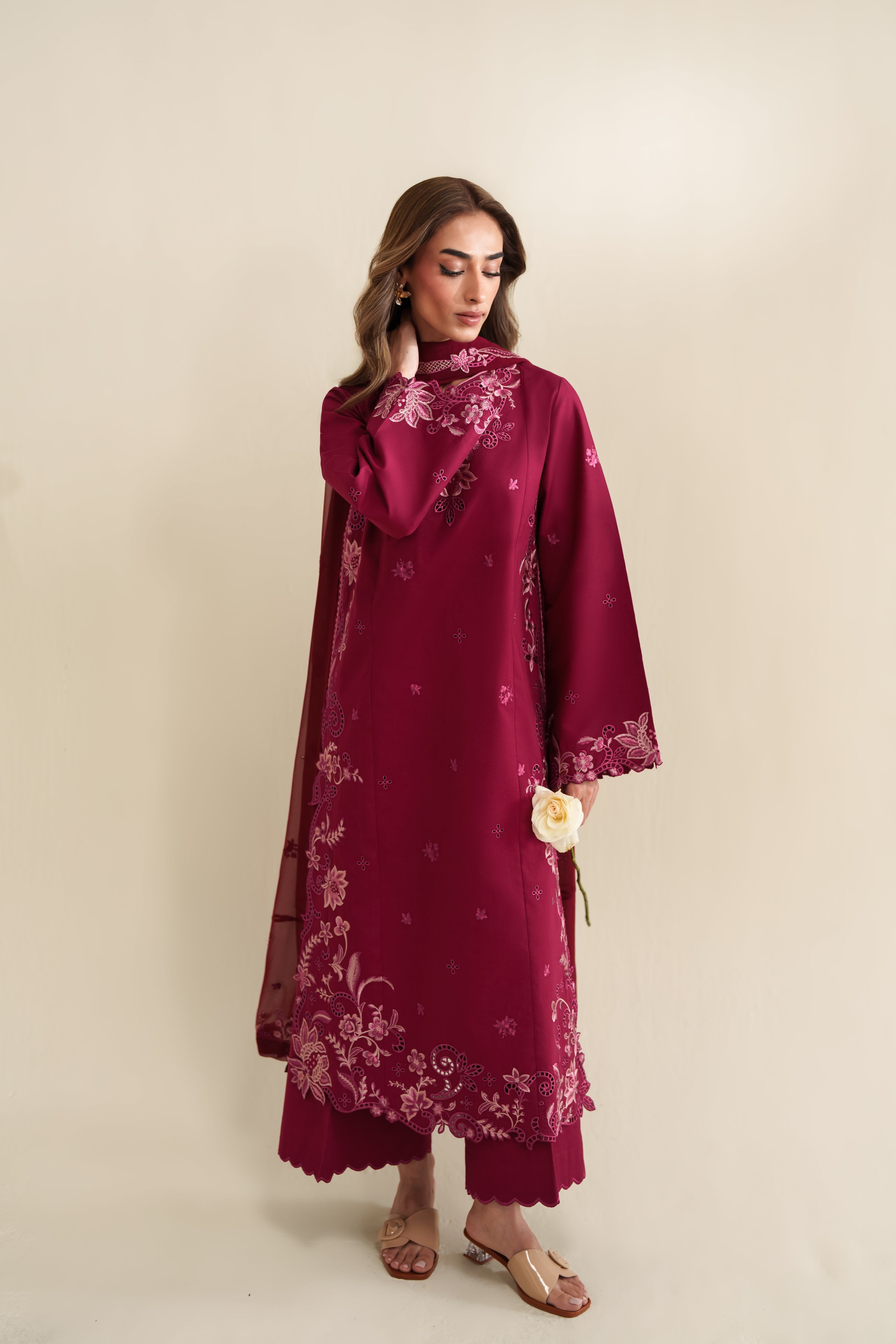 DEEP PINK LUXURY EMBROIDERED 3PCS SET (NPA3-26425) - READY TO WEAR