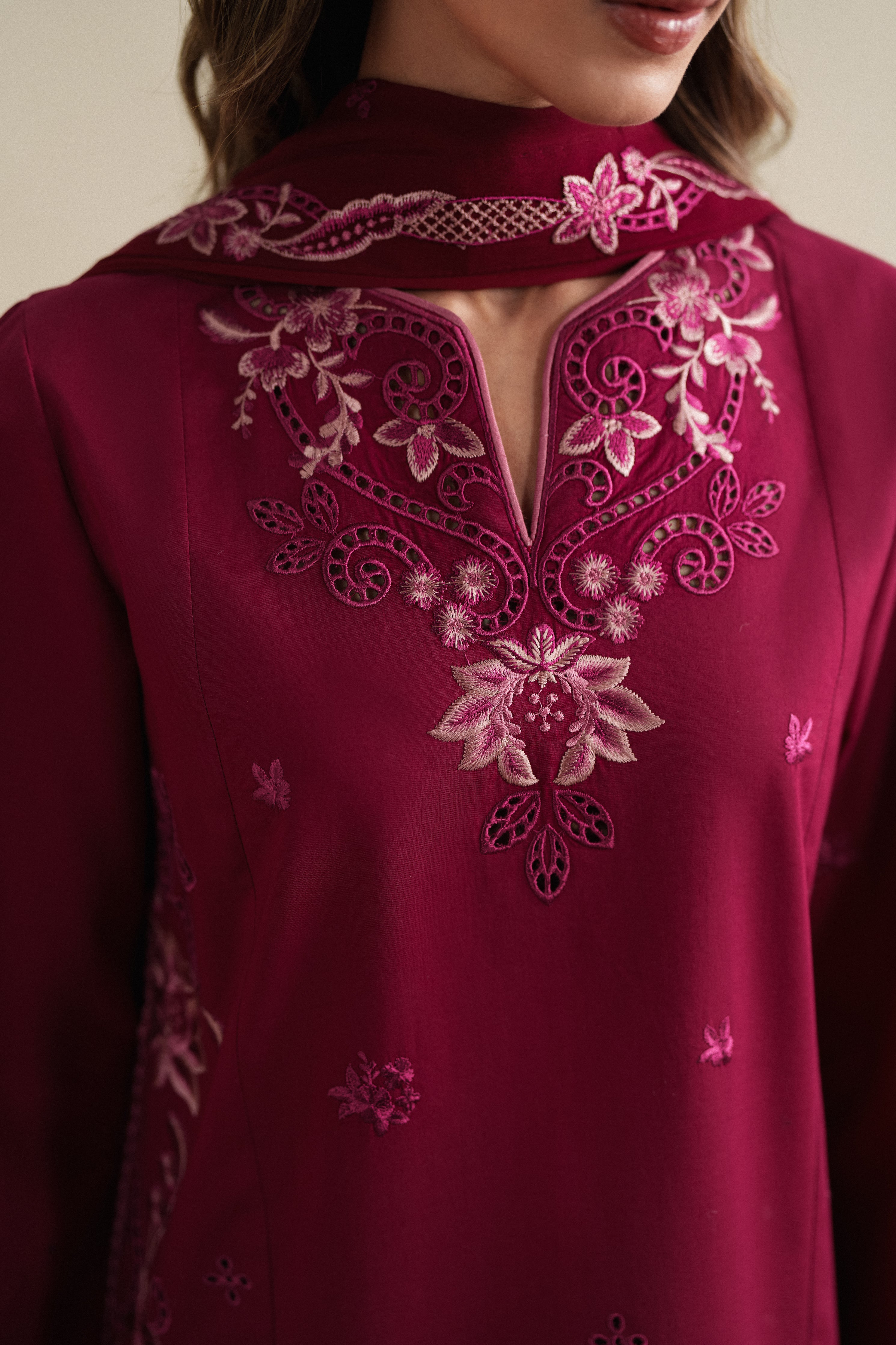 DEEP PINK LUXURY EMBROIDERED 3PCS SET (NPA3-26425) - READY TO WEAR