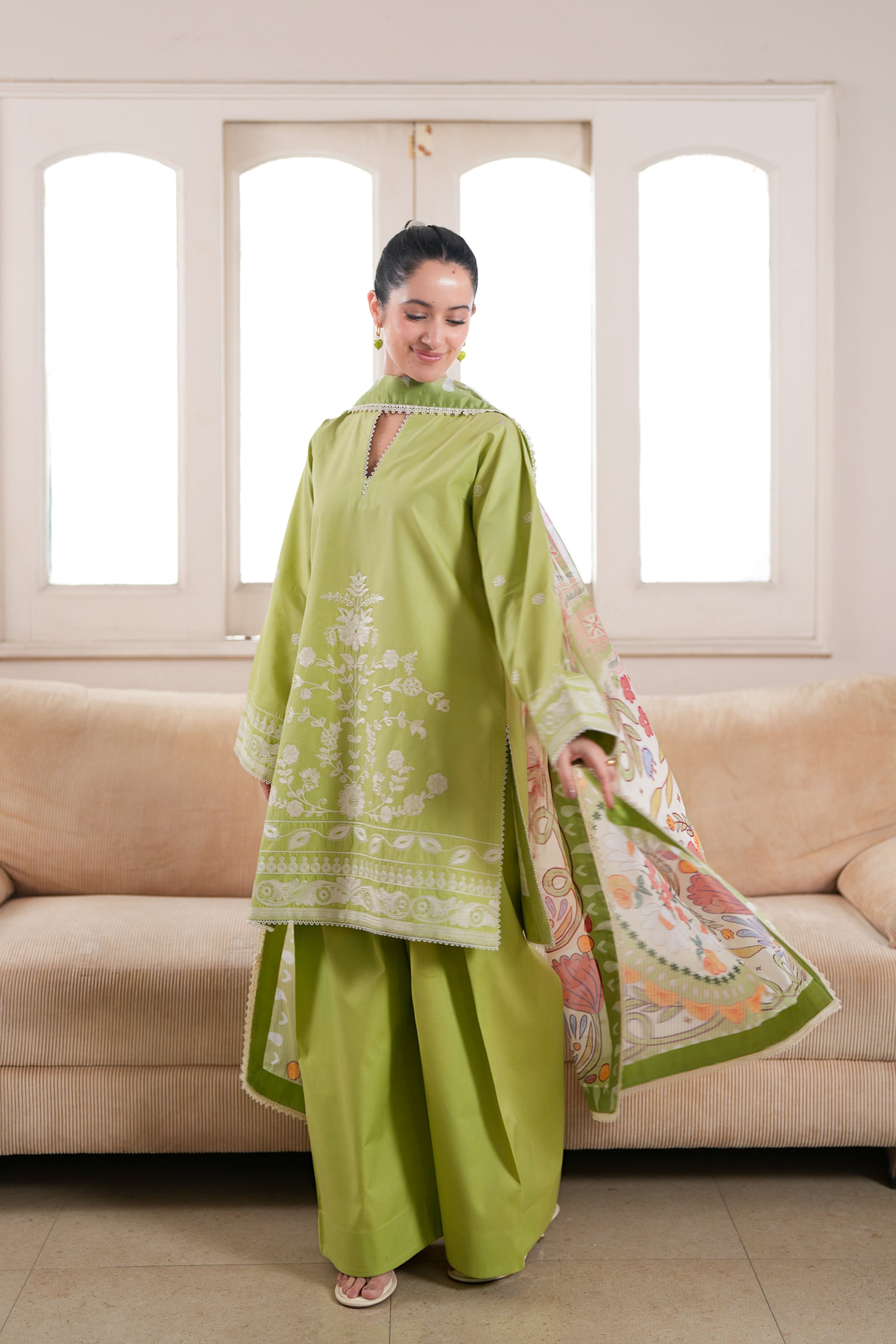 Lime Yellow Luxury Embroidered 3Pcs Set Npa3 26435 Ready To Wear