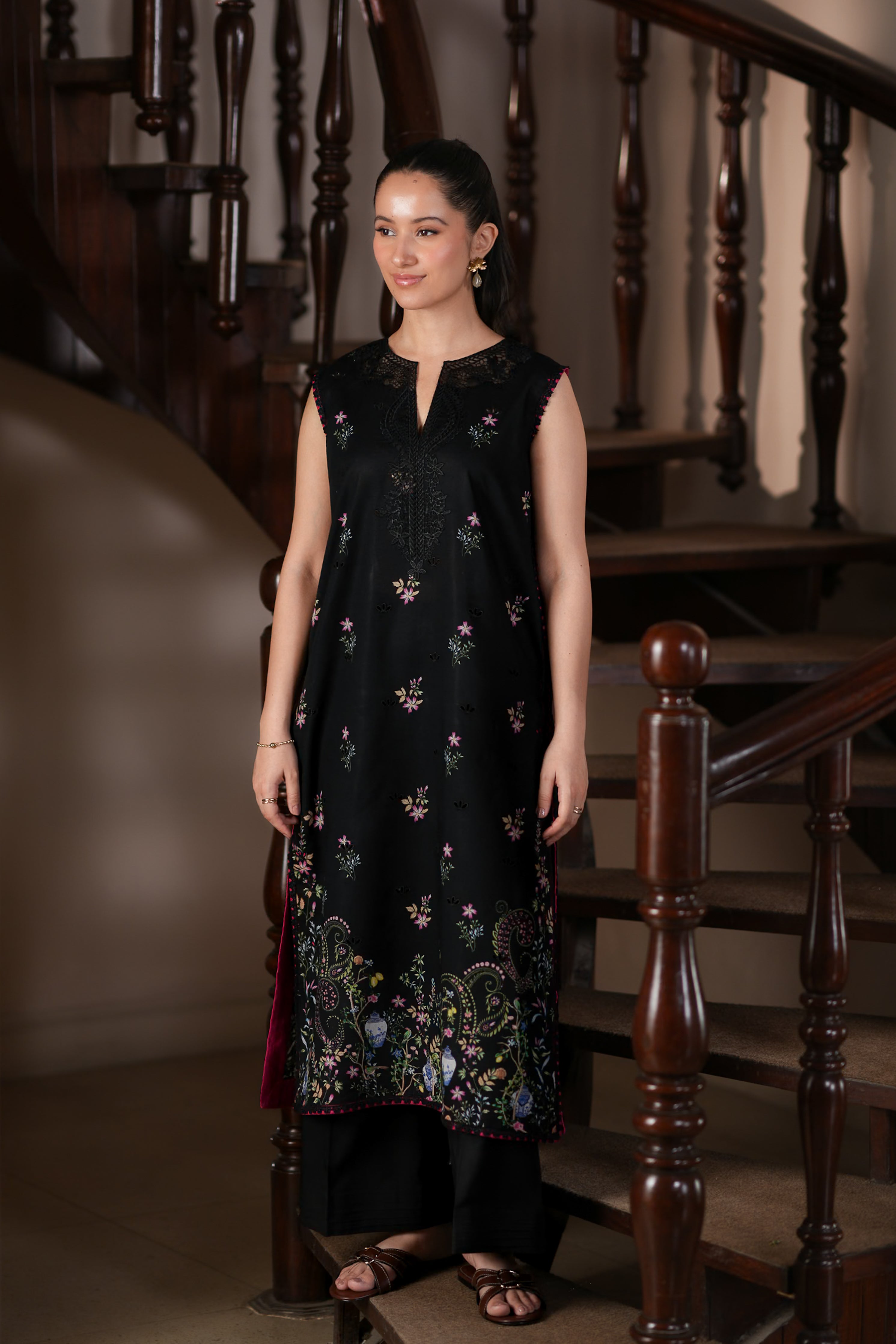 BLACK CO-ORD LUXURY PRINTED EMBROIDERED LAWN 2PCS SET(NPA2-26303) - READY TO WEAR STAYCATION 2026