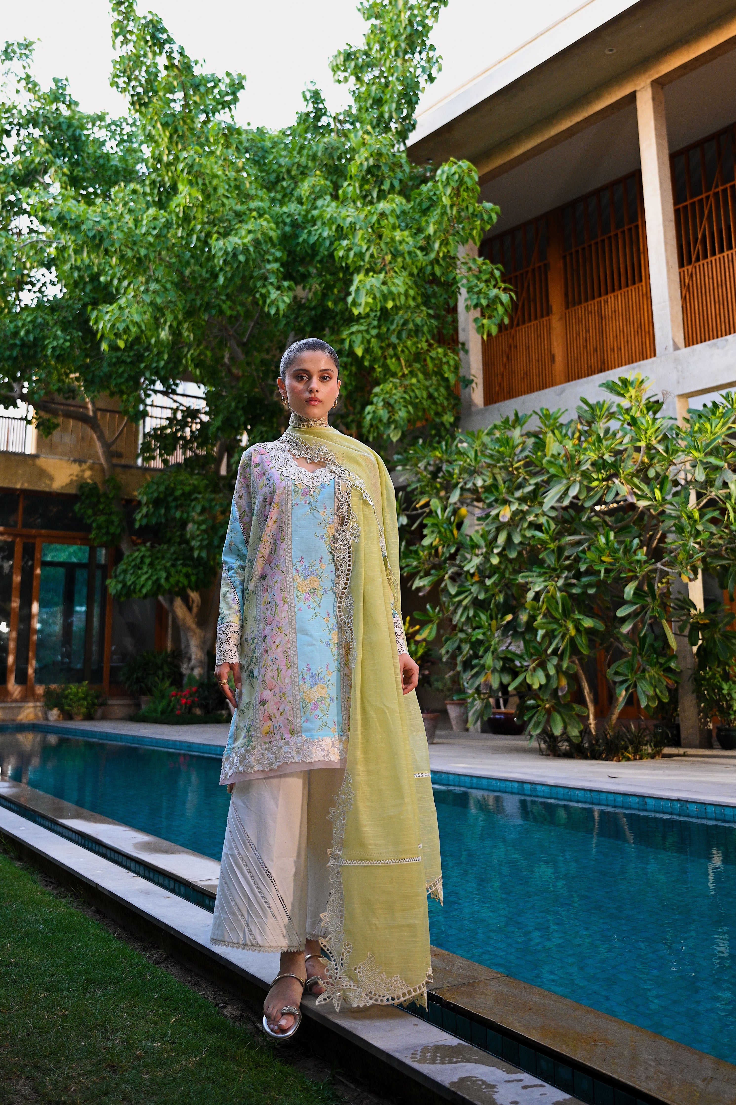 Pistachio Luxury Printed Embroidered Lawn Set Nel 25620