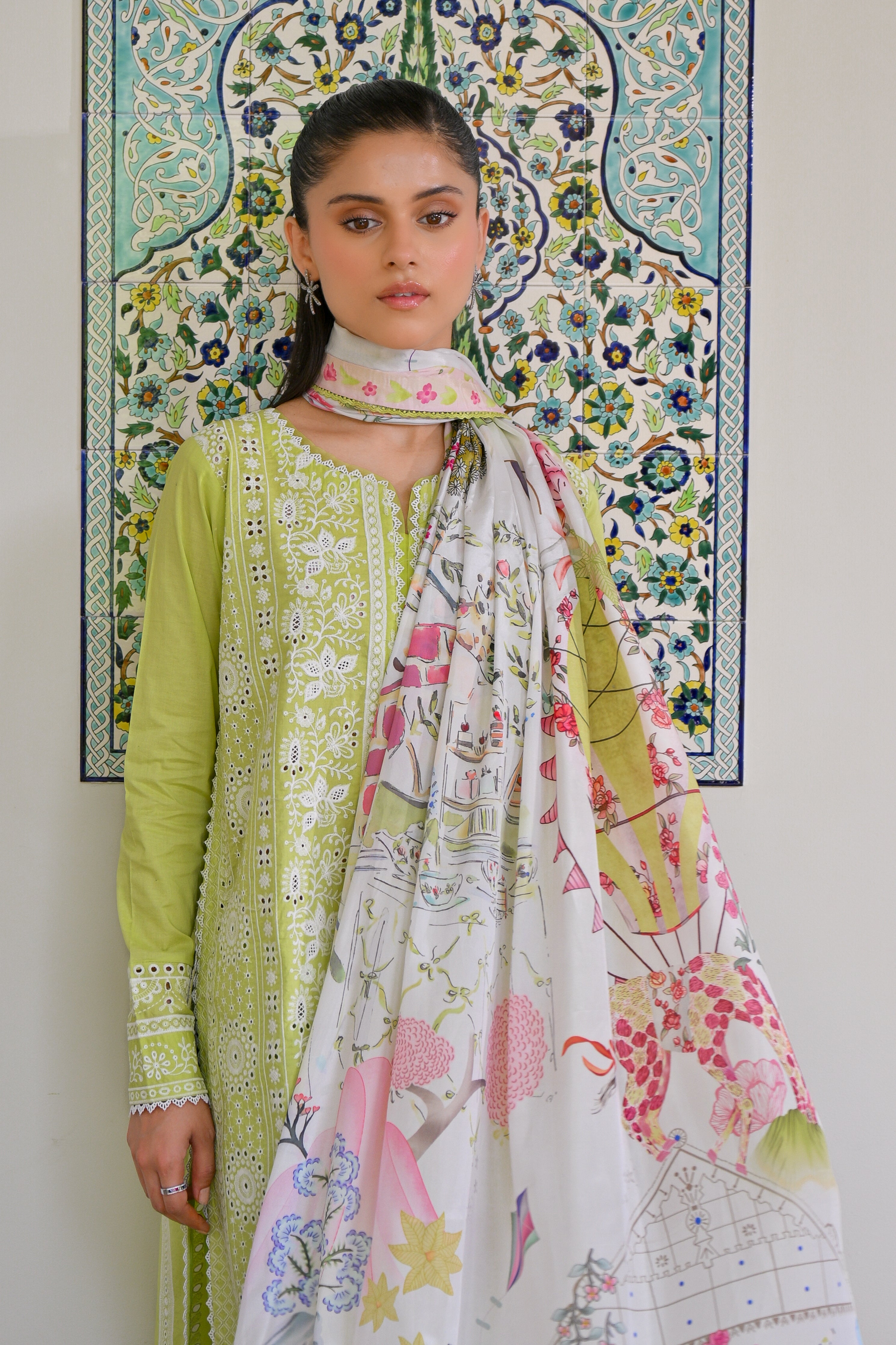 CARNIVAL (2) - PASTEL MINT GREEN LUXURY PRINTED EMBROIDERED LAWN SET (NEL-25615)