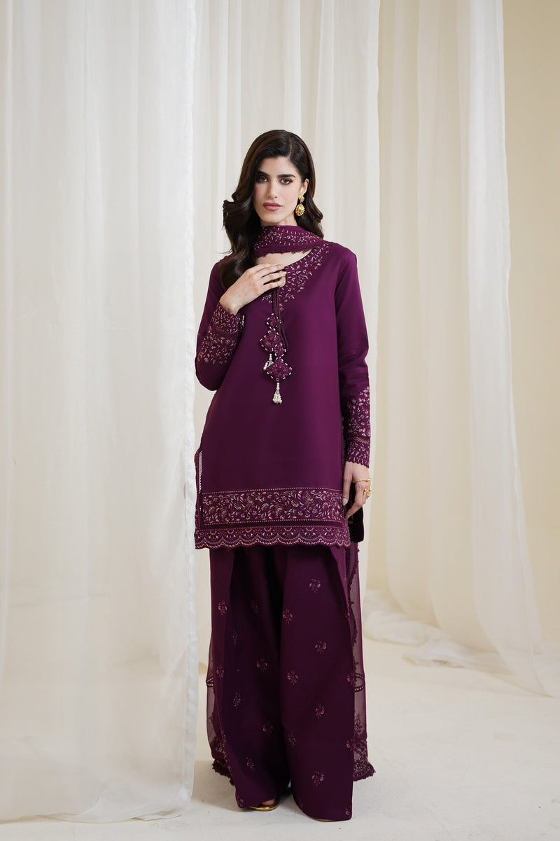 BURGUNDY PLUM FARSHI LUXURY EMBROIDERED 3PCS SET NPA3-25425 (EID 2025 READY TO WEAR)