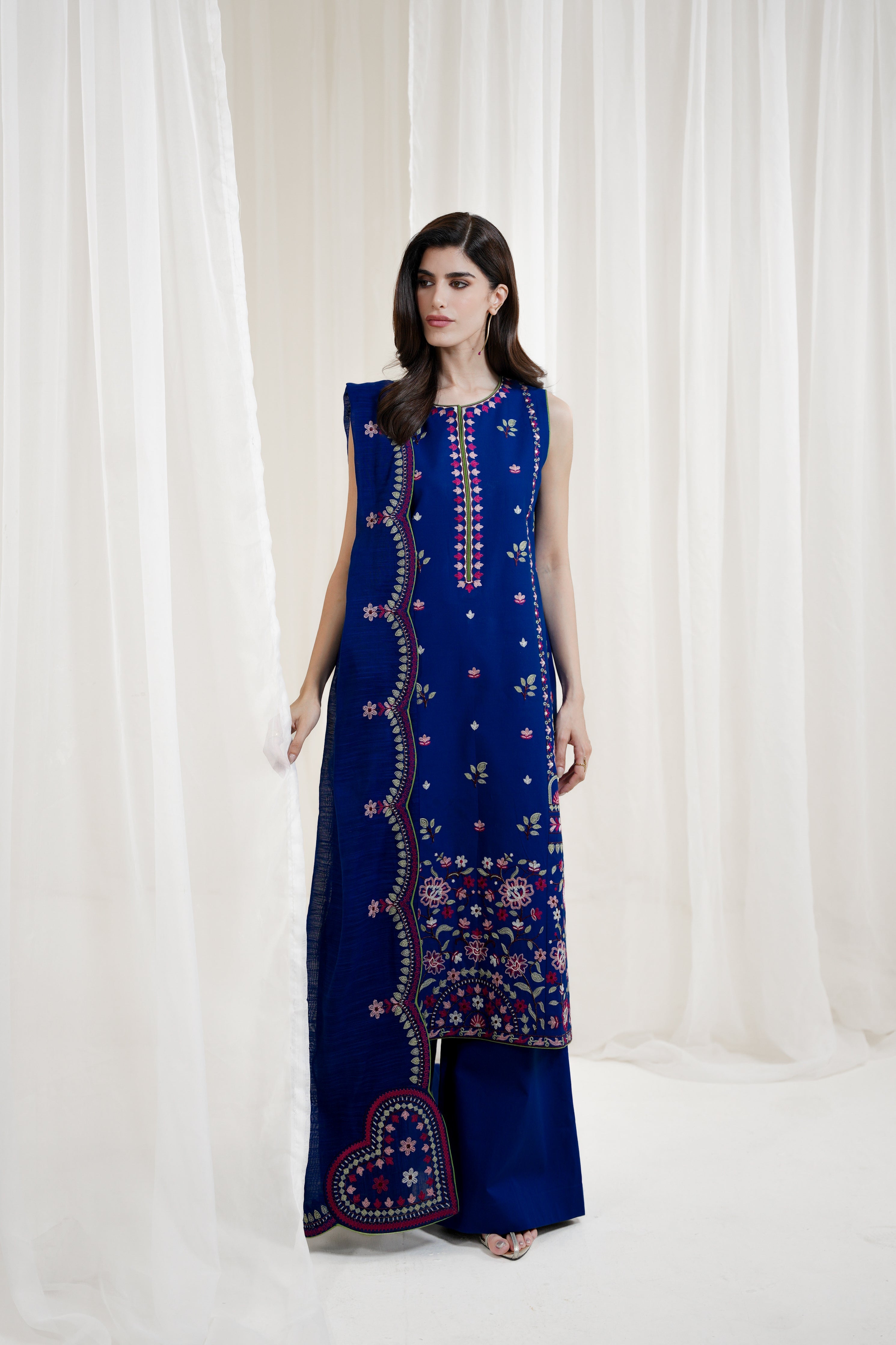 ROYAL BLUE LUXURY EMBROIDERED 3PCS SET NPA3-25424 (EID 2025 READY TO WEAR) - EXPRESS SHIPPING