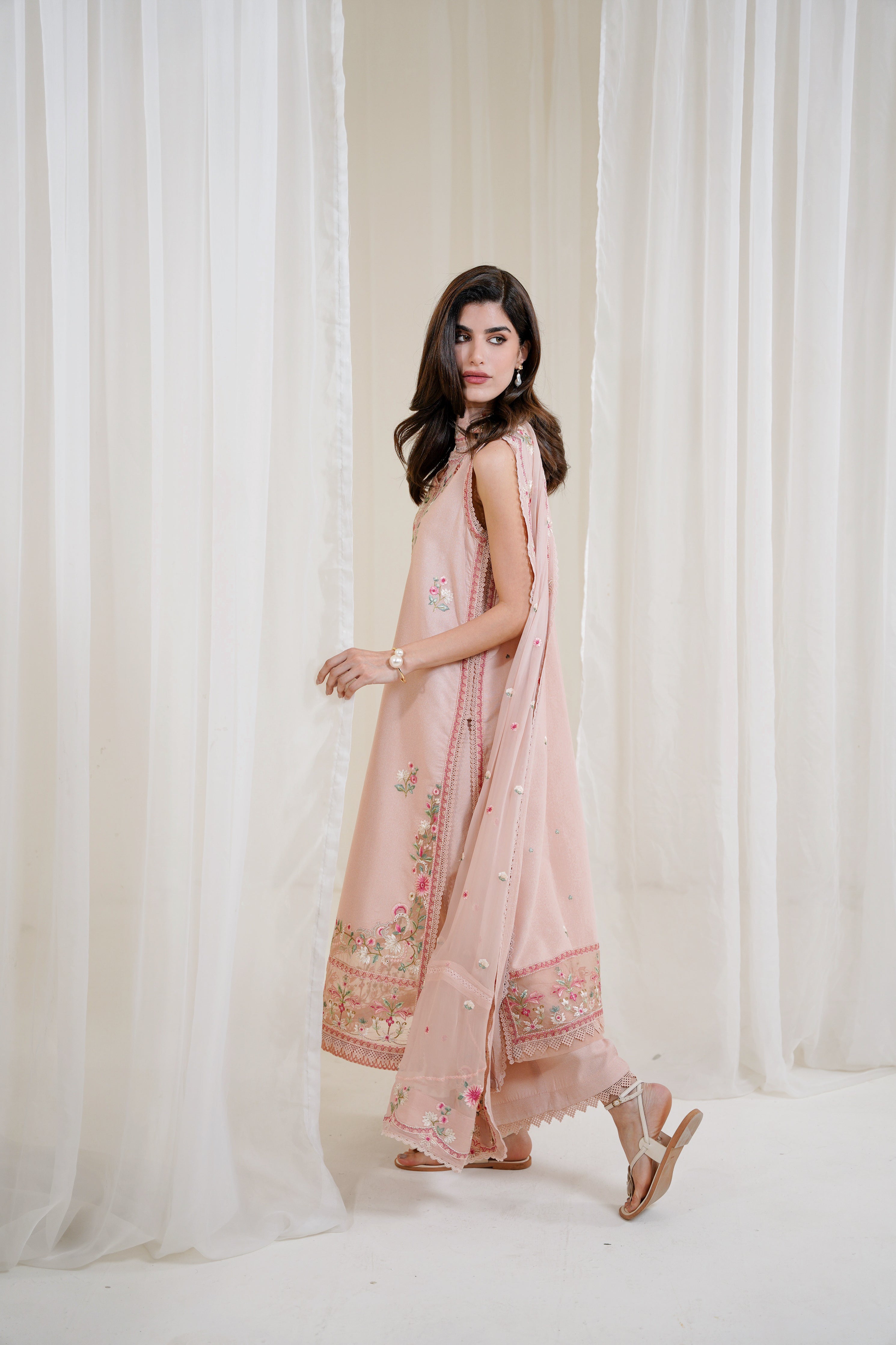 PEACHY PINK LUXURY EMBROIDERED 3PCS SET NPA3-25423 (EID 2025 READY TO WEAR) - EXPRESS SHIPPING