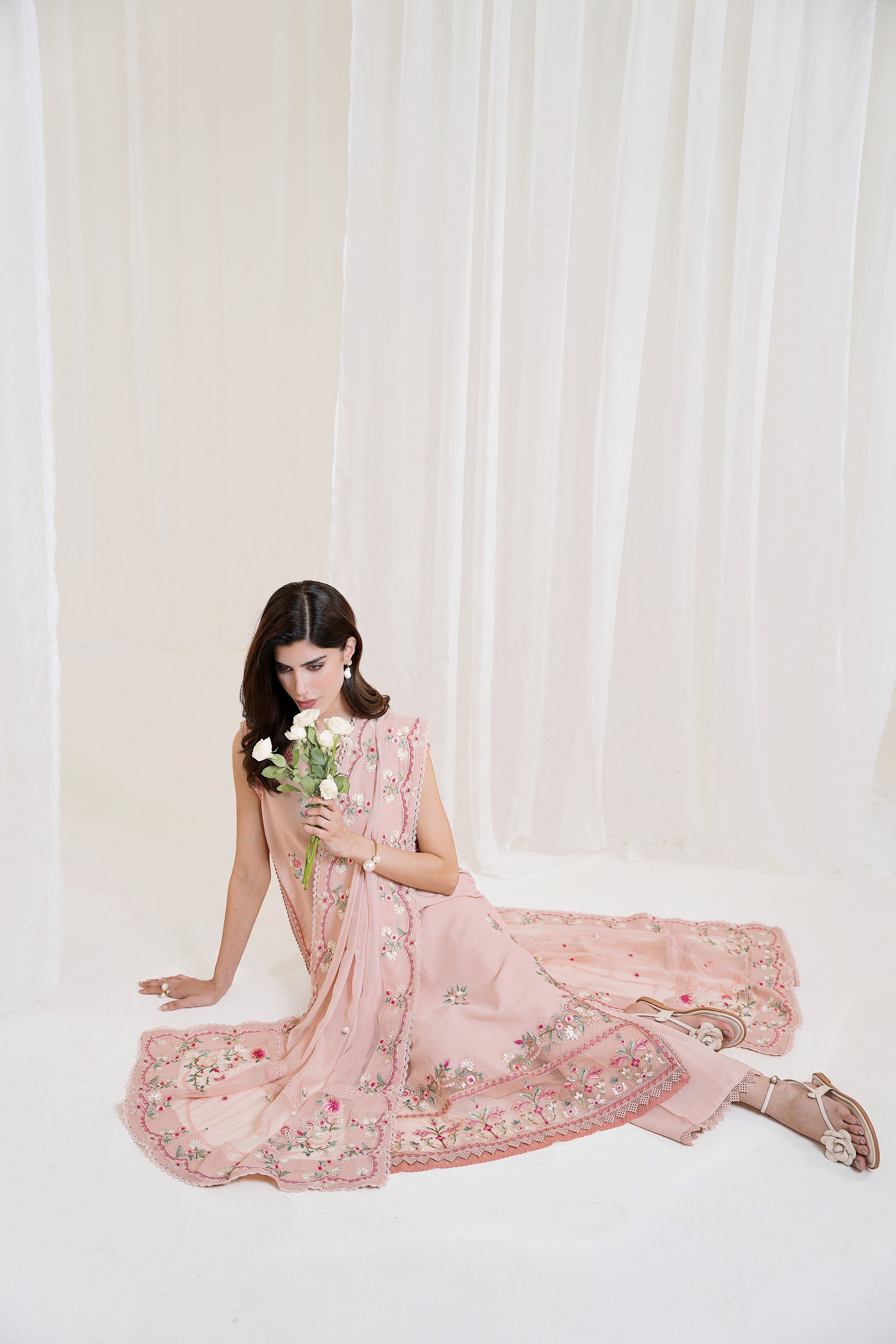 PEACHY PINK LUXURY EMBROIDERED 3PCS SET NPA3-25423 (EID 2025 READY TO WEAR) - EXPRESS SHIPPING
