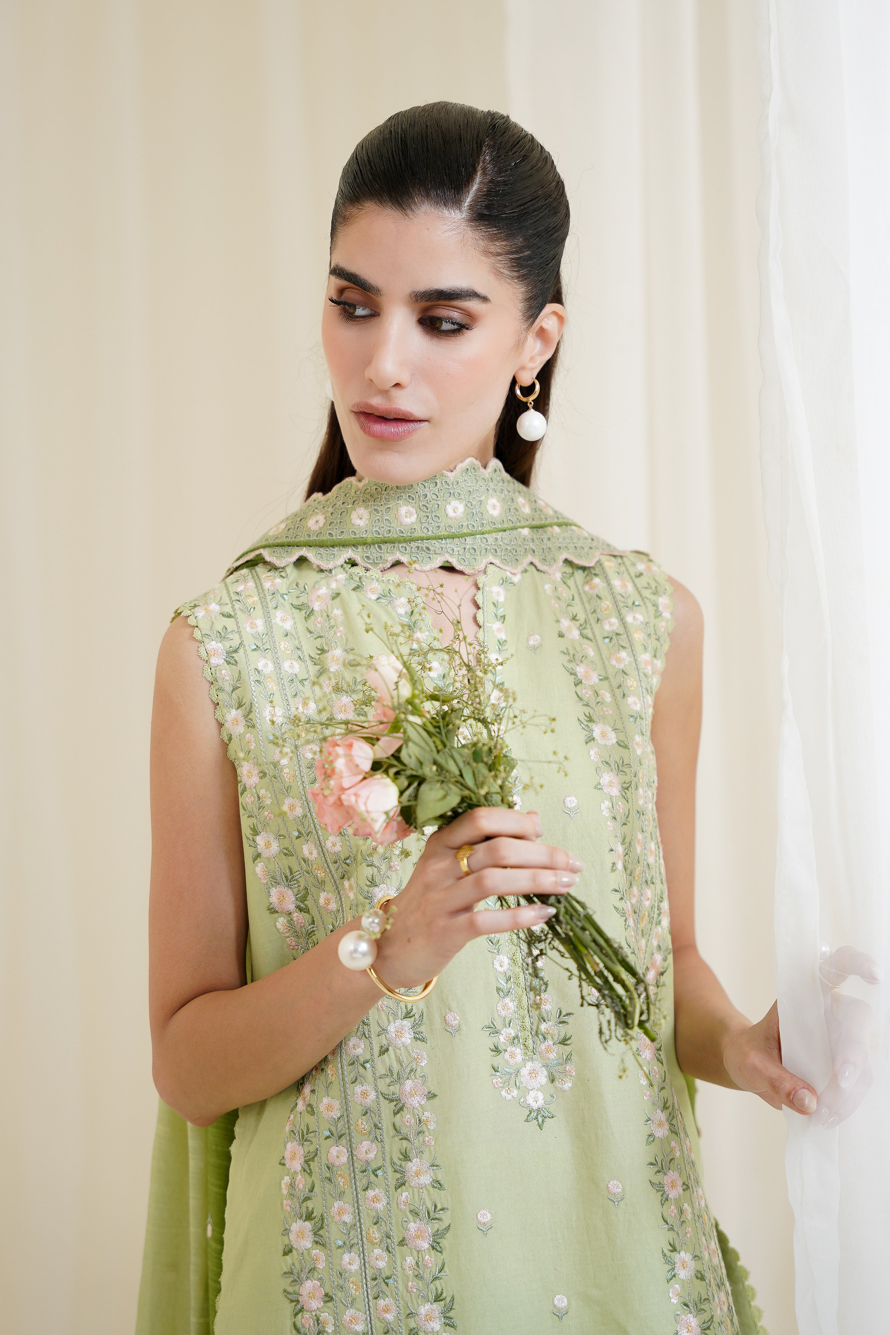 PISTACHIO LUXURY EMBROIDERED 3PCS SET NPA3-25429 (READY TO WEAR) - EXPRESS SHIPPING