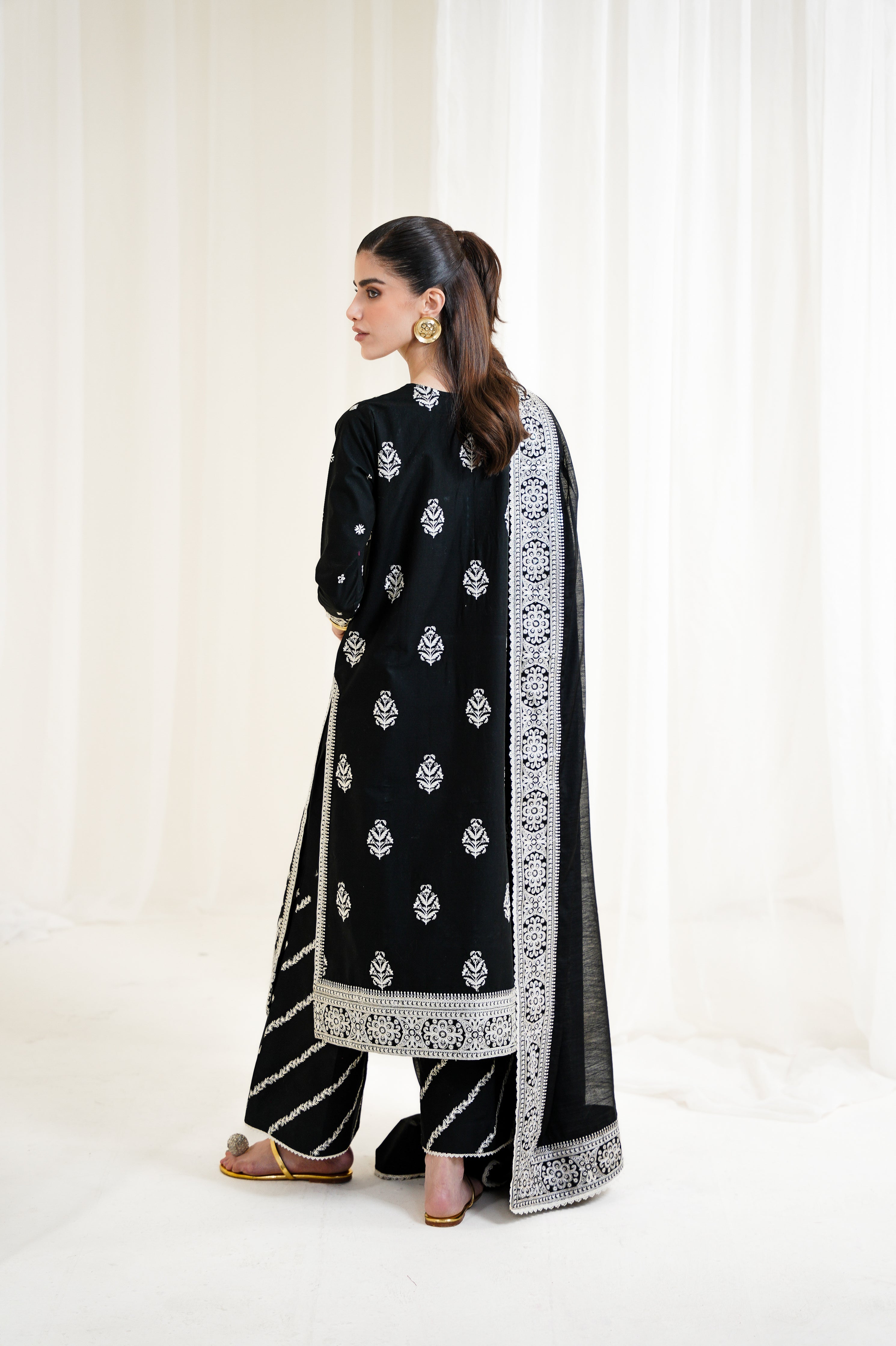 BLACK LUXURY EMBROIDERED 3PCS SET NPA3-25428 (EID 2025 READY TO WEAR) - EXPRESS SHIPPING