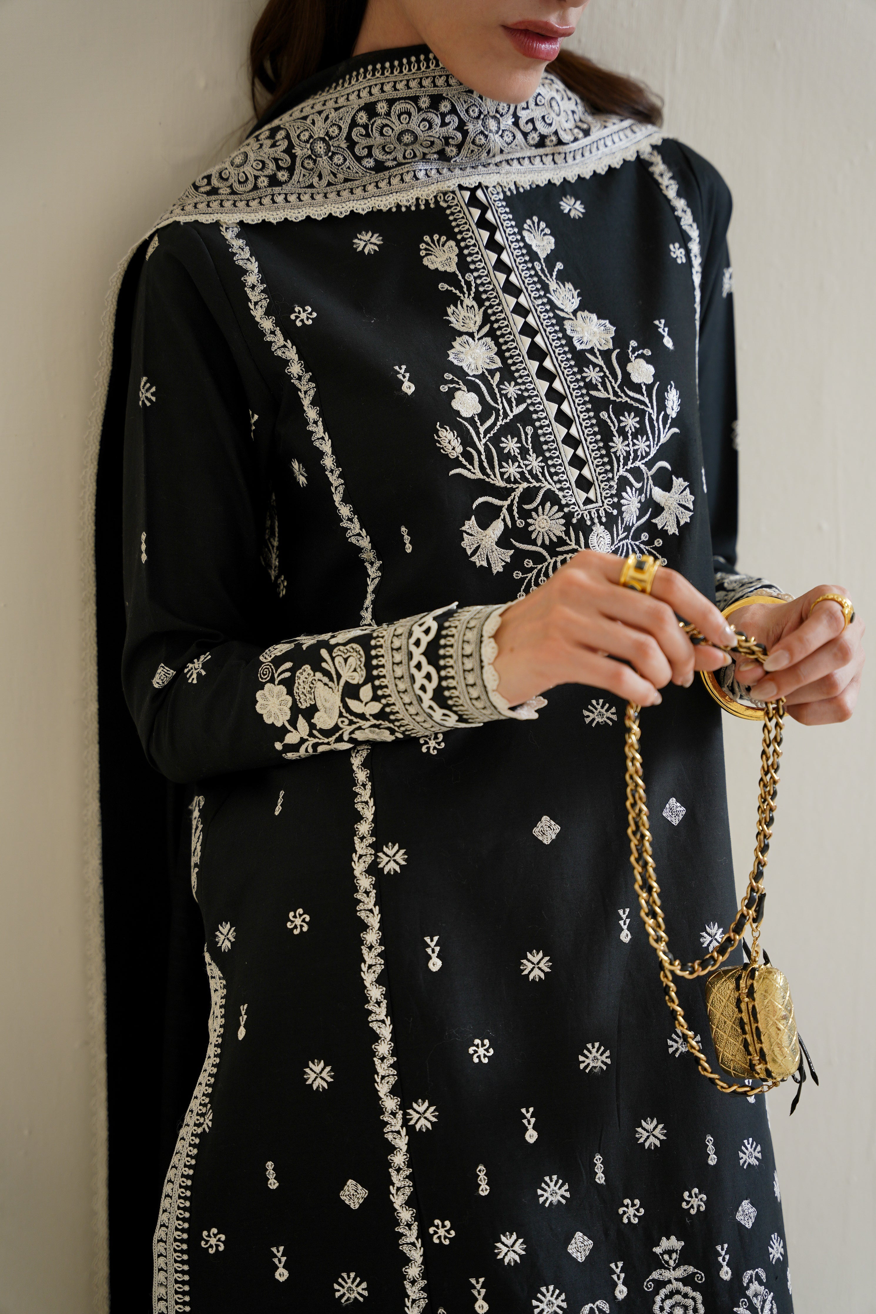 BLACK LUXURY EMBROIDERED 3PCS SET NPA3-25428 (EID 2025 READY TO WEAR) - EXPRESS SHIPPING