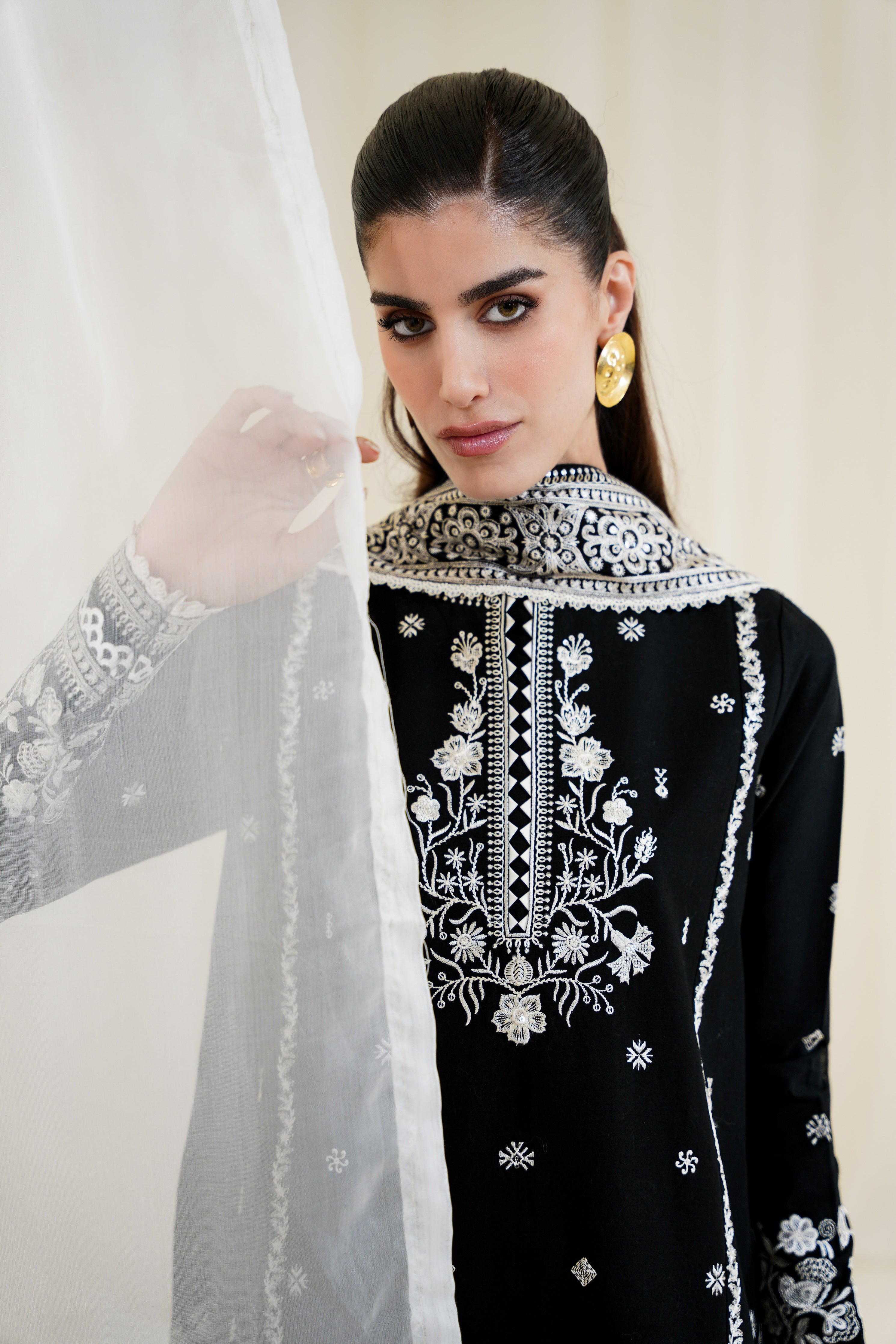 BLACK LUXURY EMBROIDERED 3PCS SET NPA3-25428 (EID 2025 READY TO WEAR) - EXPRESS SHIPPING