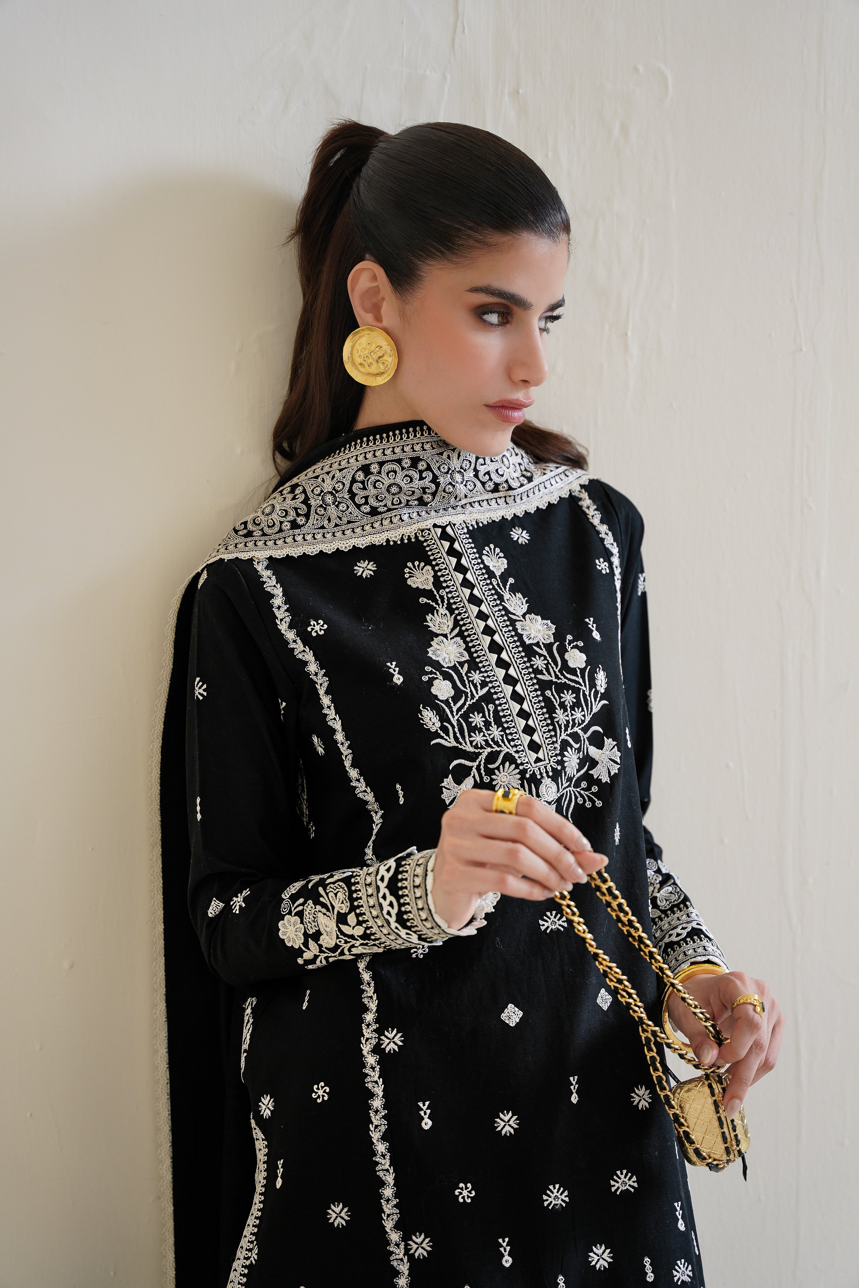 BLACK LUXURY EMBROIDERED 3PCS SET NPA3-25428 (EID 2025 READY TO WEAR) - EXPRESS SHIPPING