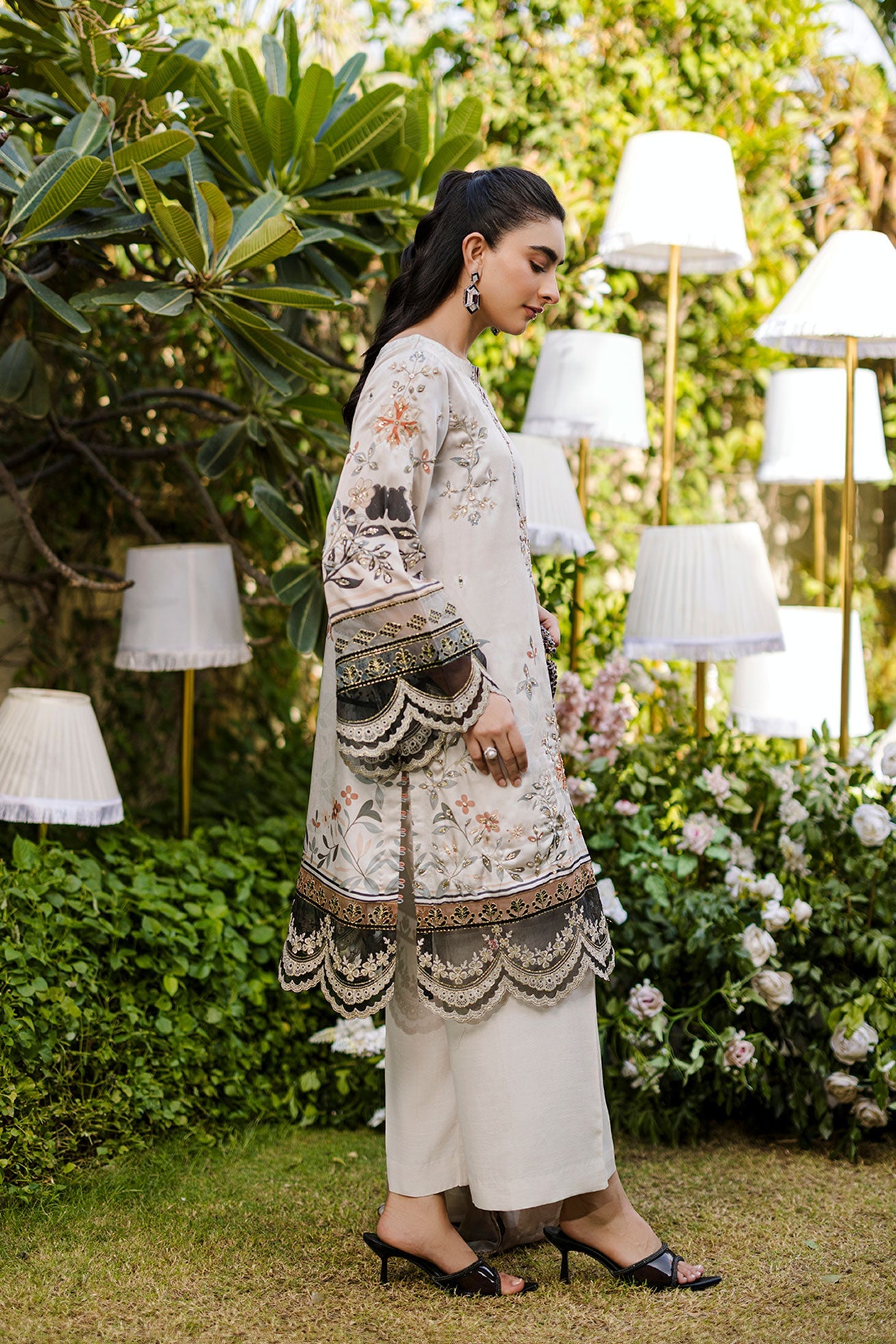 Silk Tunic - 2PCS HAND EMBELLISHED SHIRT WITH TROUSER-FW25DA-2874 BEIGE