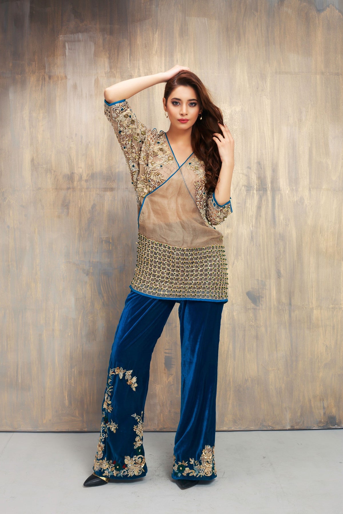 Beige and Teal Blue