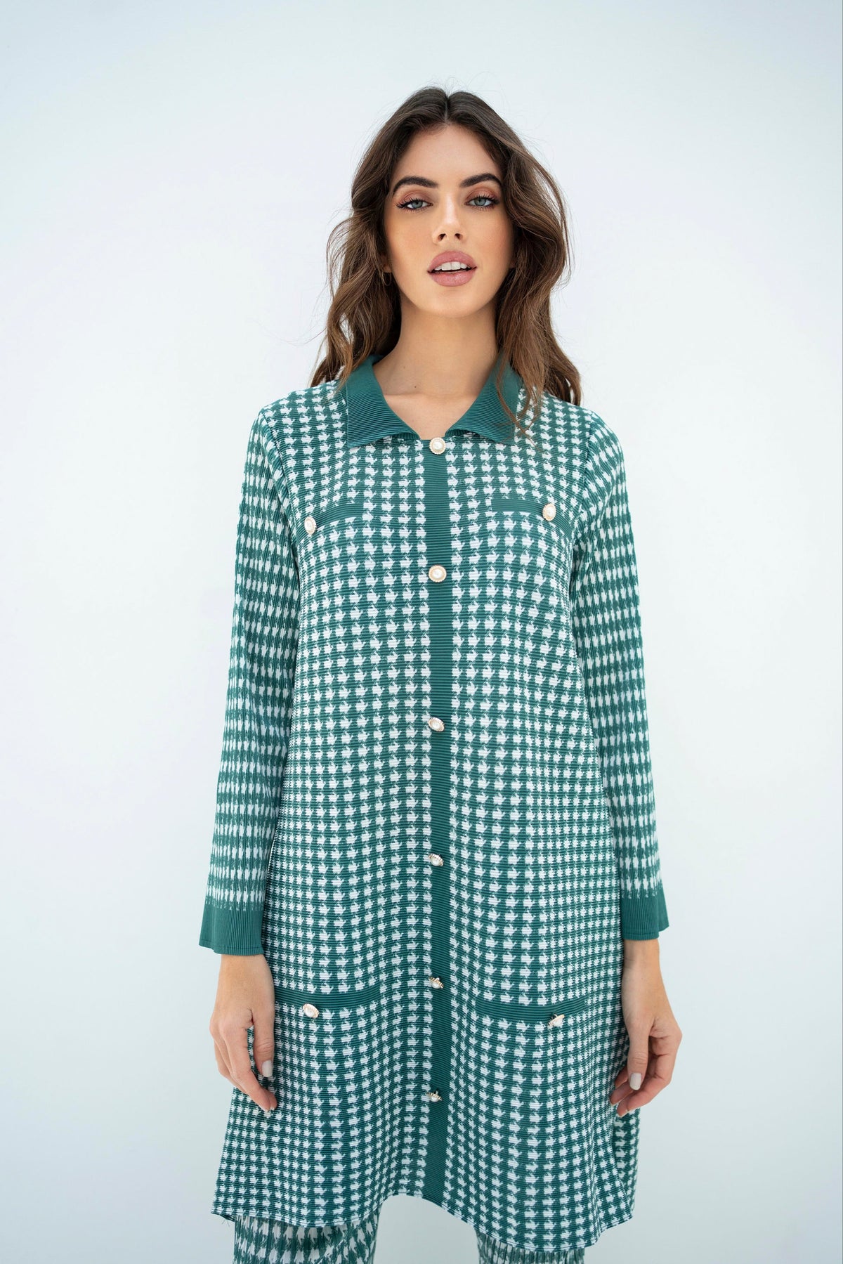 Pleated Oia Sea Green Set With Capri Pants