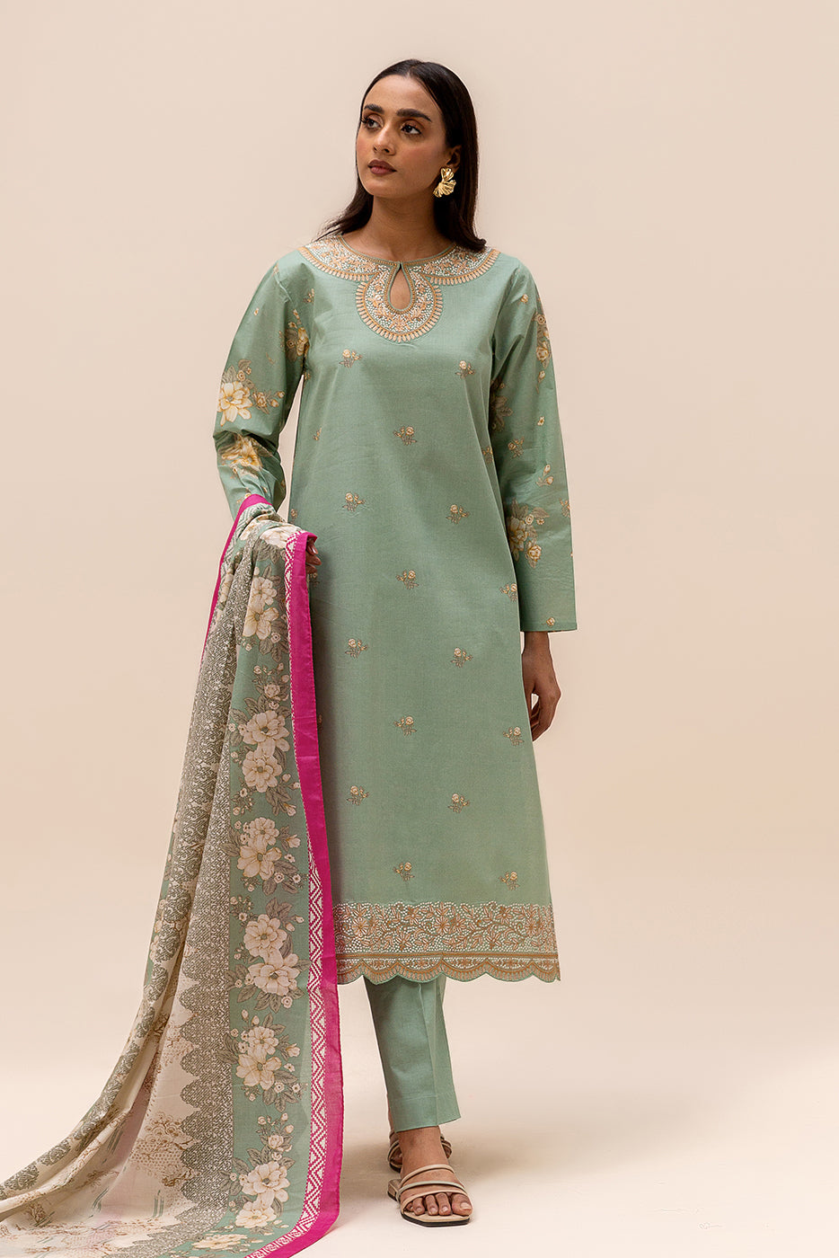 3 Piece Embroidered Lawn Suit-Aqua Verve (Unstitched)