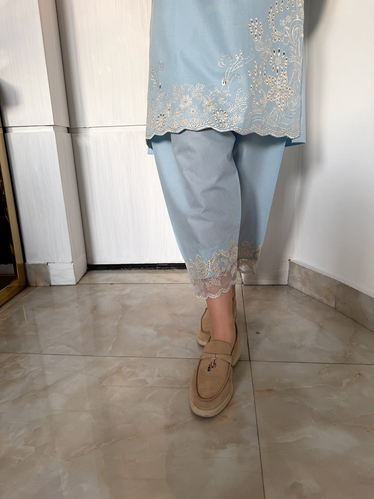 Anemone - Ice blue Schiffli CO-ORD Set