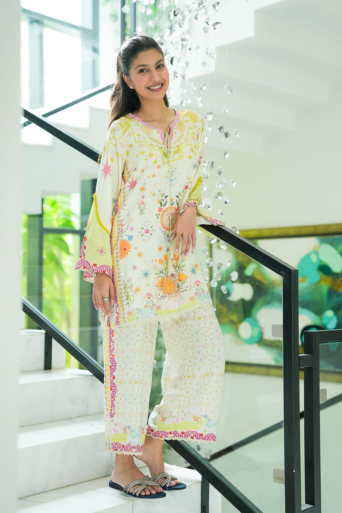 SS26DP-2951 CREAM 2PCS EMBROIDERED KURTA WITH TROUSER