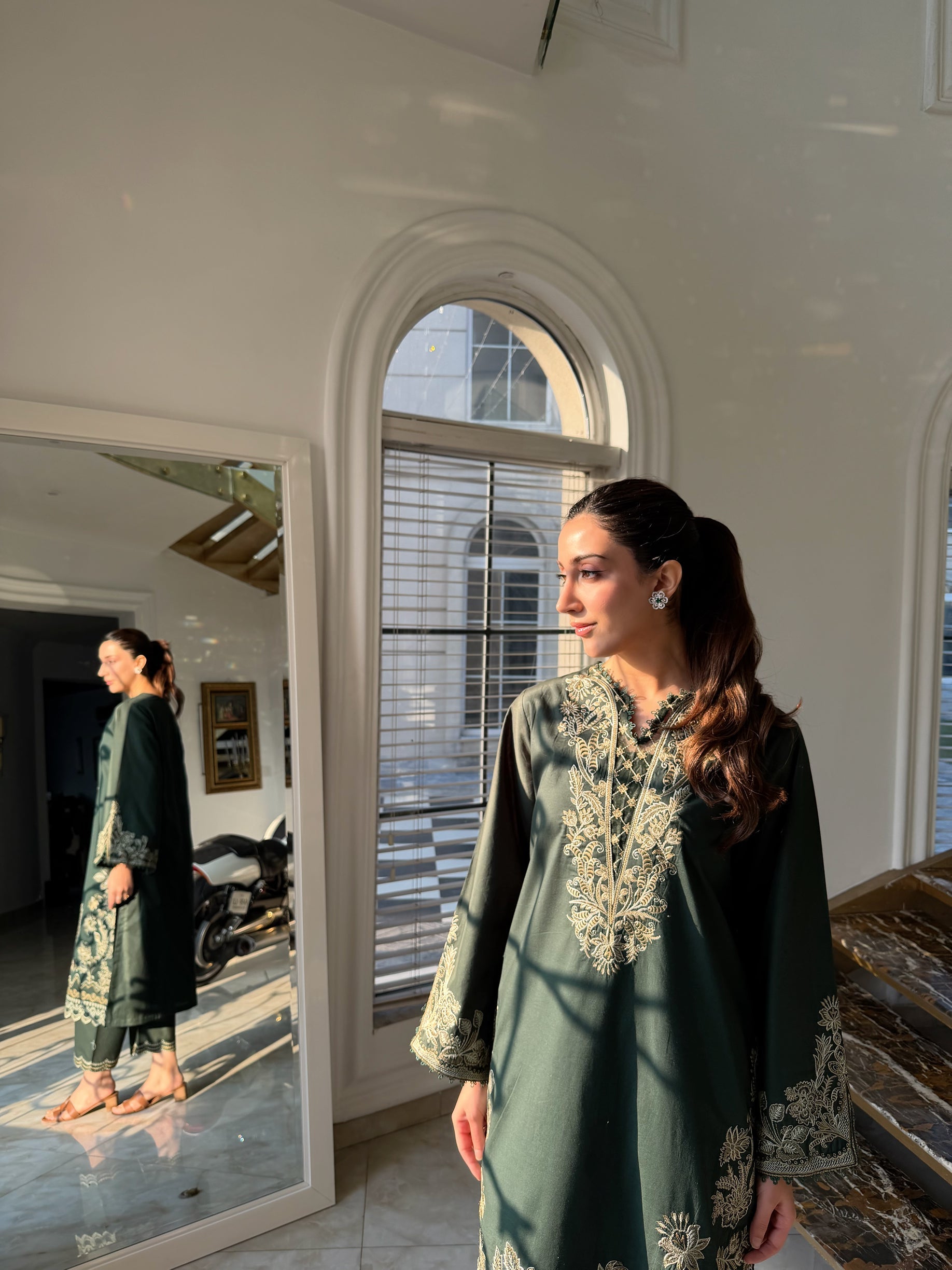 Cannabis - Dark Green Embroidered CO-ORD Set