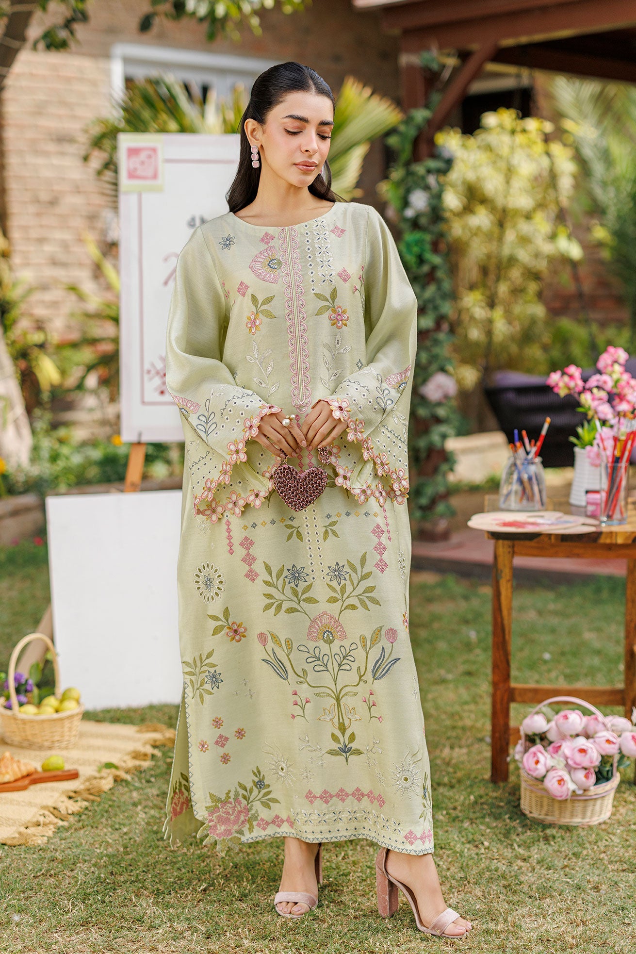 SS26DA-2904 MINT GREEN 2PCS EMBROIDERED KURTA WITH TROUSER