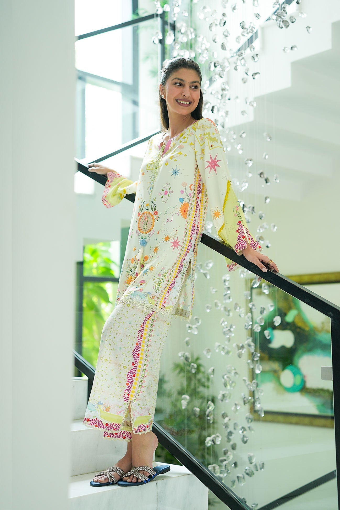 SS26DP-2951 CREAM 2PCS EMBROIDERED KURTA WITH TROUSER