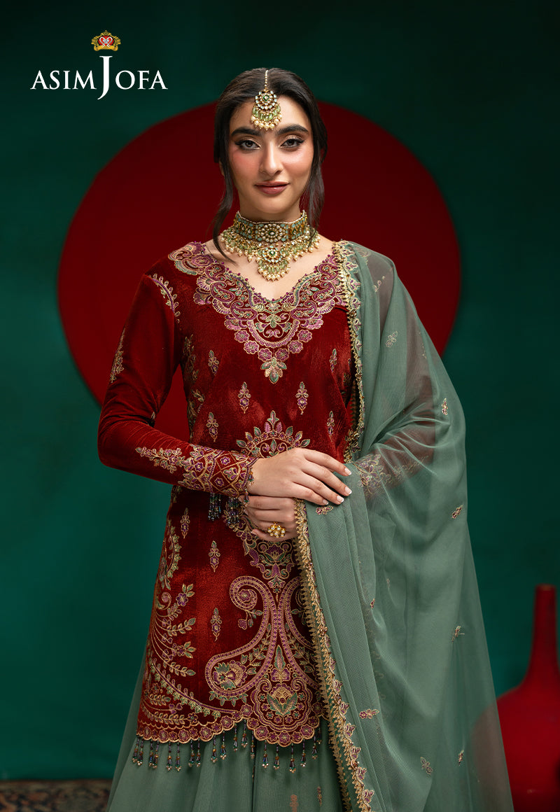 AJUMV-01 Embroidered Velvet Unstitched 3 Pcs