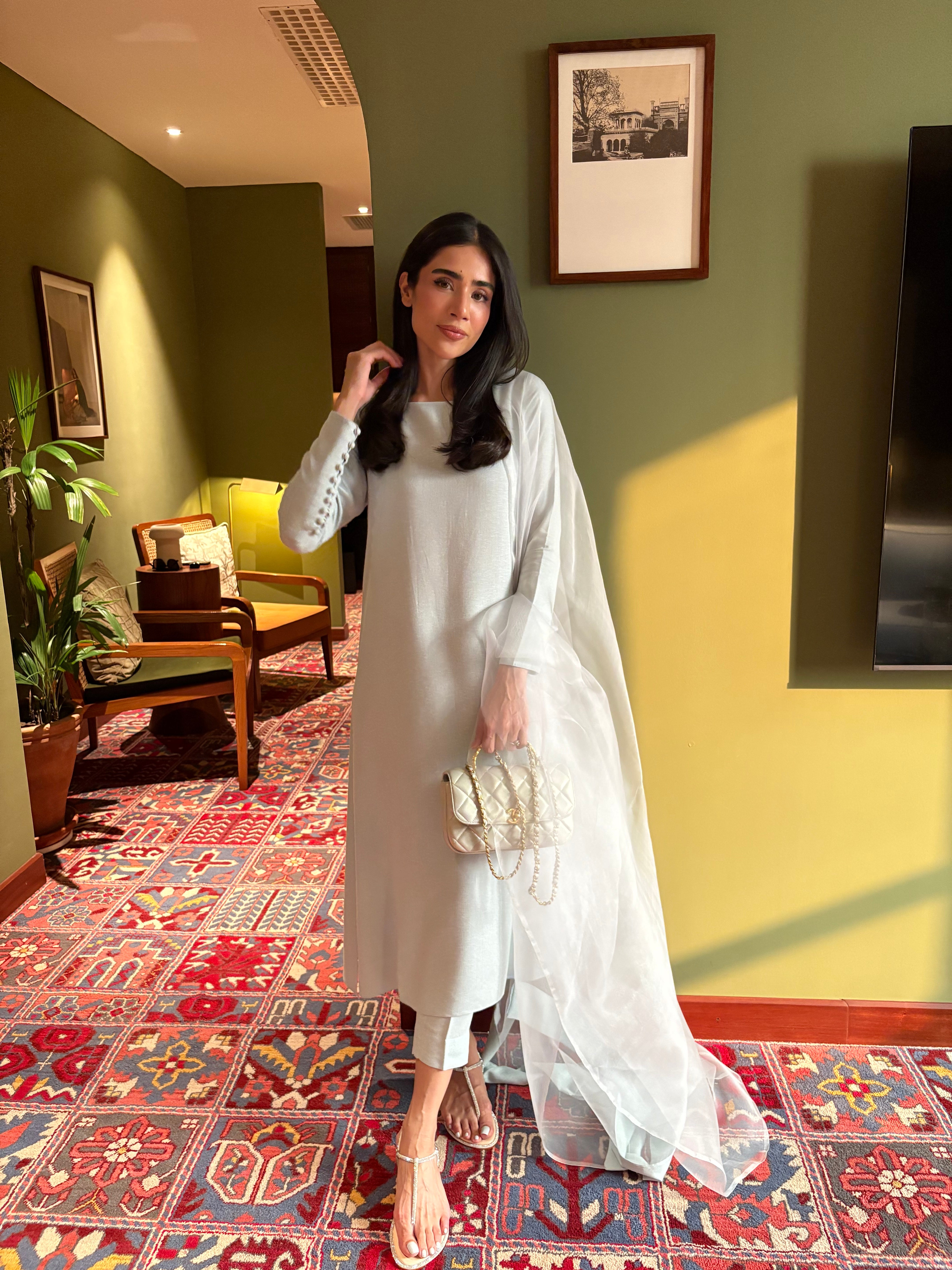 Muted Grey-Blue Buttoned Set