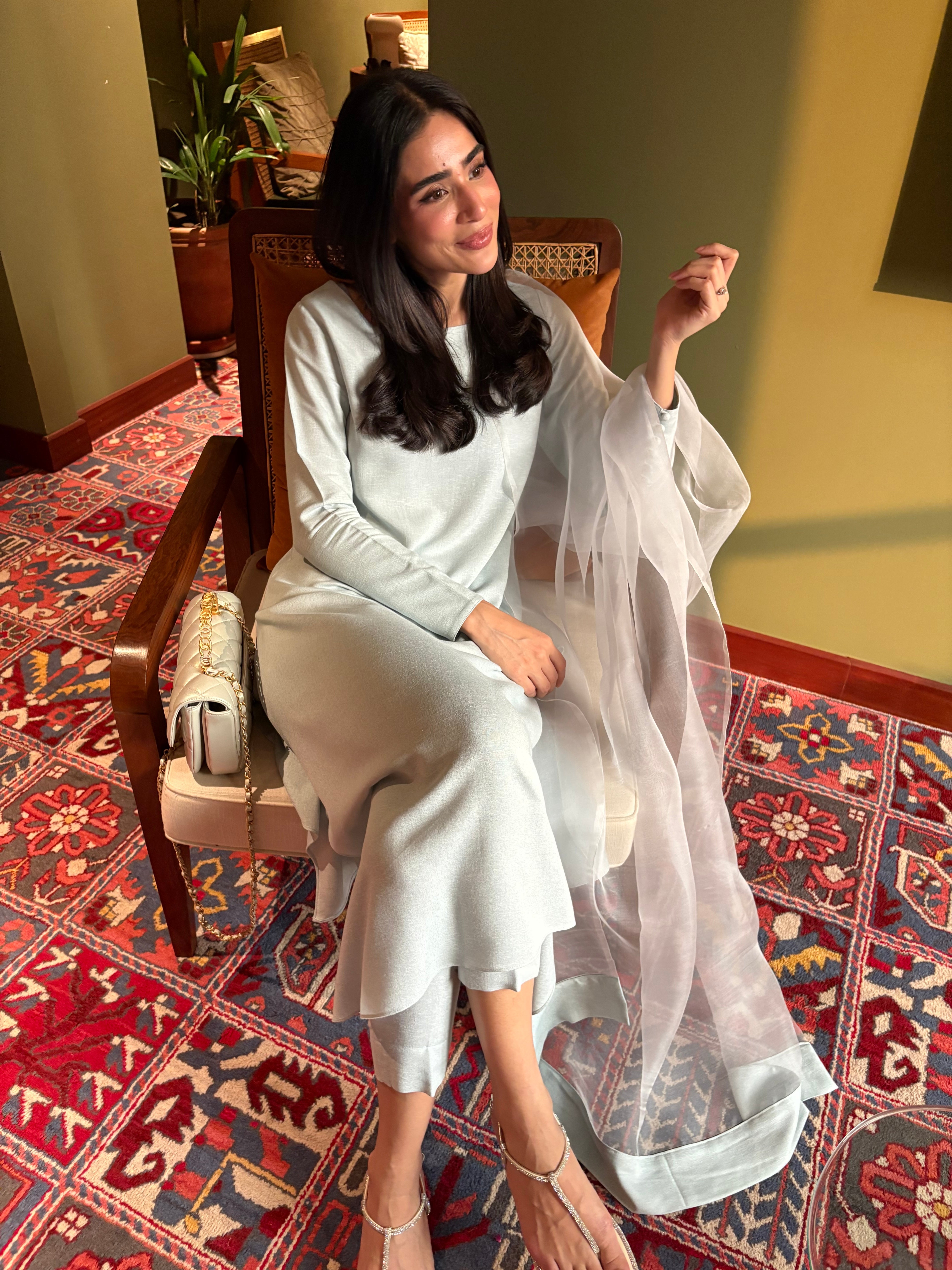 Muted Grey-Blue Buttoned Set