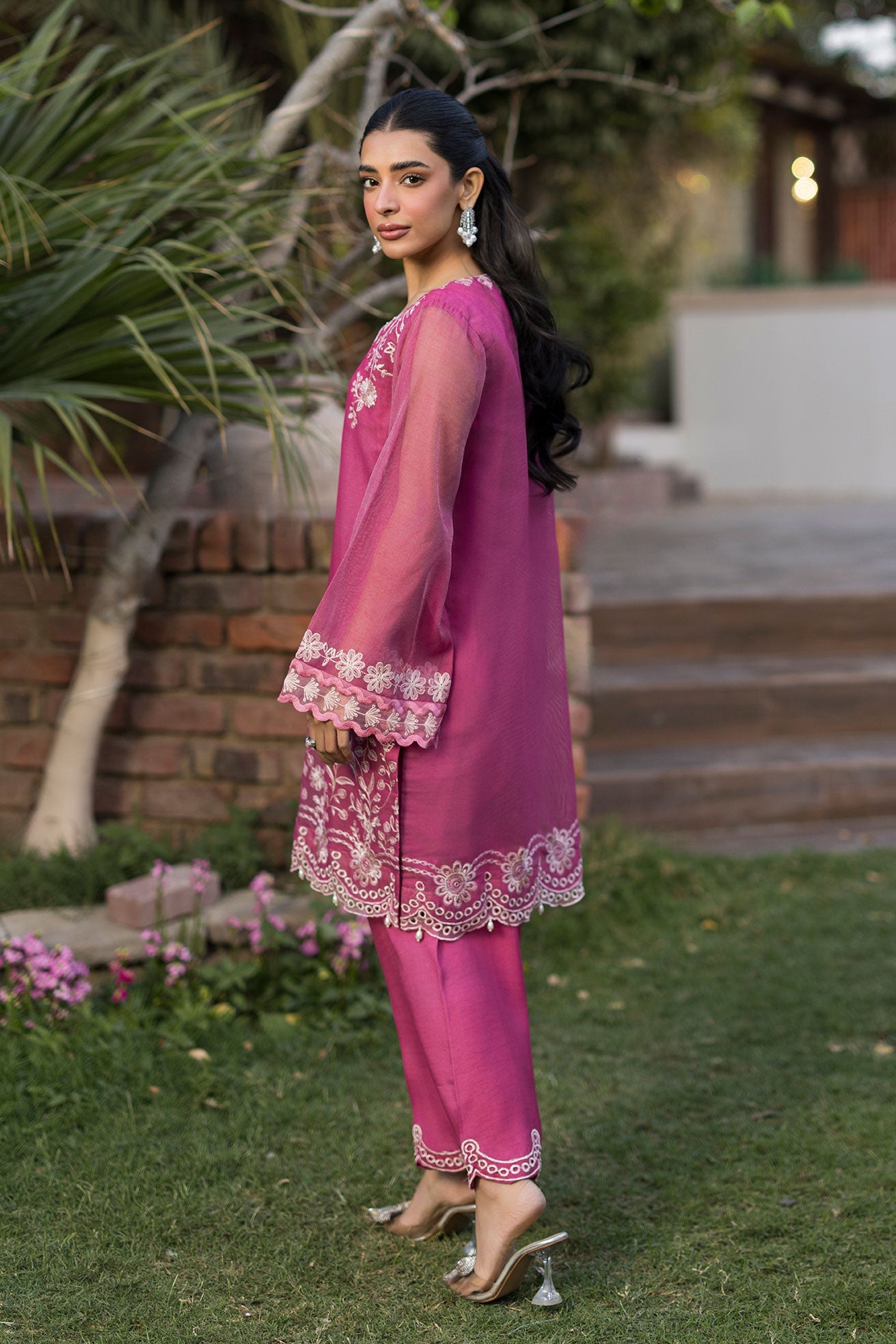 SS25DA-2775 MAGENTA 2PCS EMBROIDERED KURTA WITH TROUSER