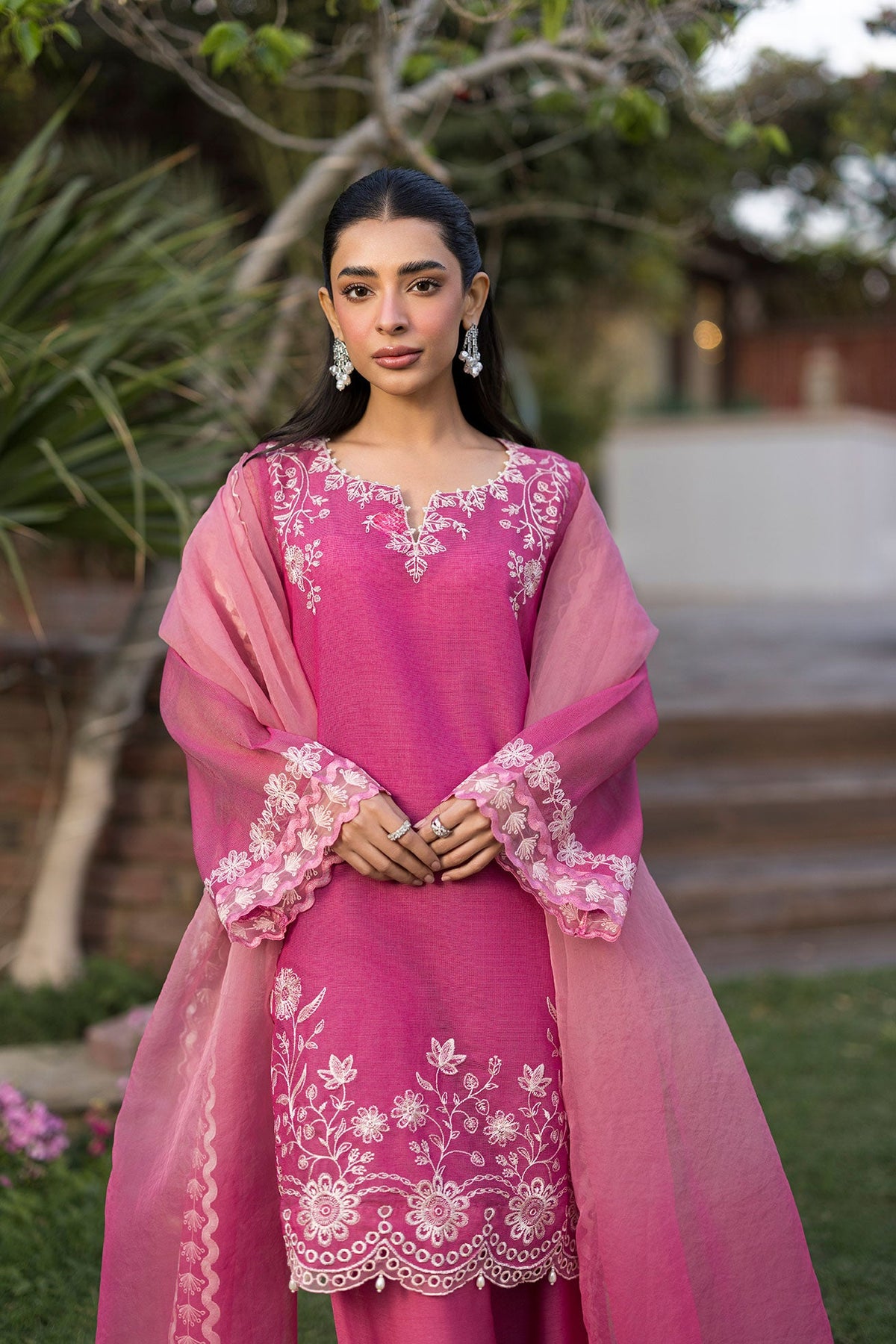 SS25DA-2775 MAGENTA 2PCS EMBROIDERED KURTA WITH TROUSER